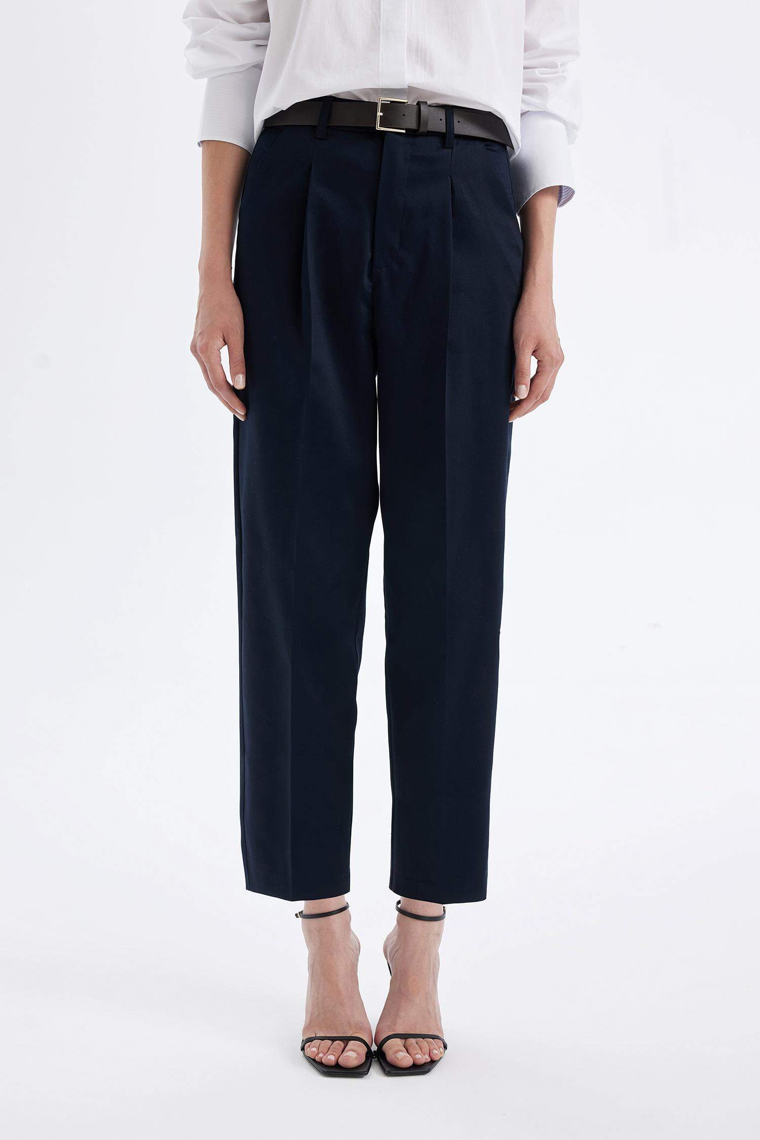 Carrot Fit Kemerli Klasik Pantolon Yüksek Bel Dar Paça Piliseli Basic Düz Kısa Paça