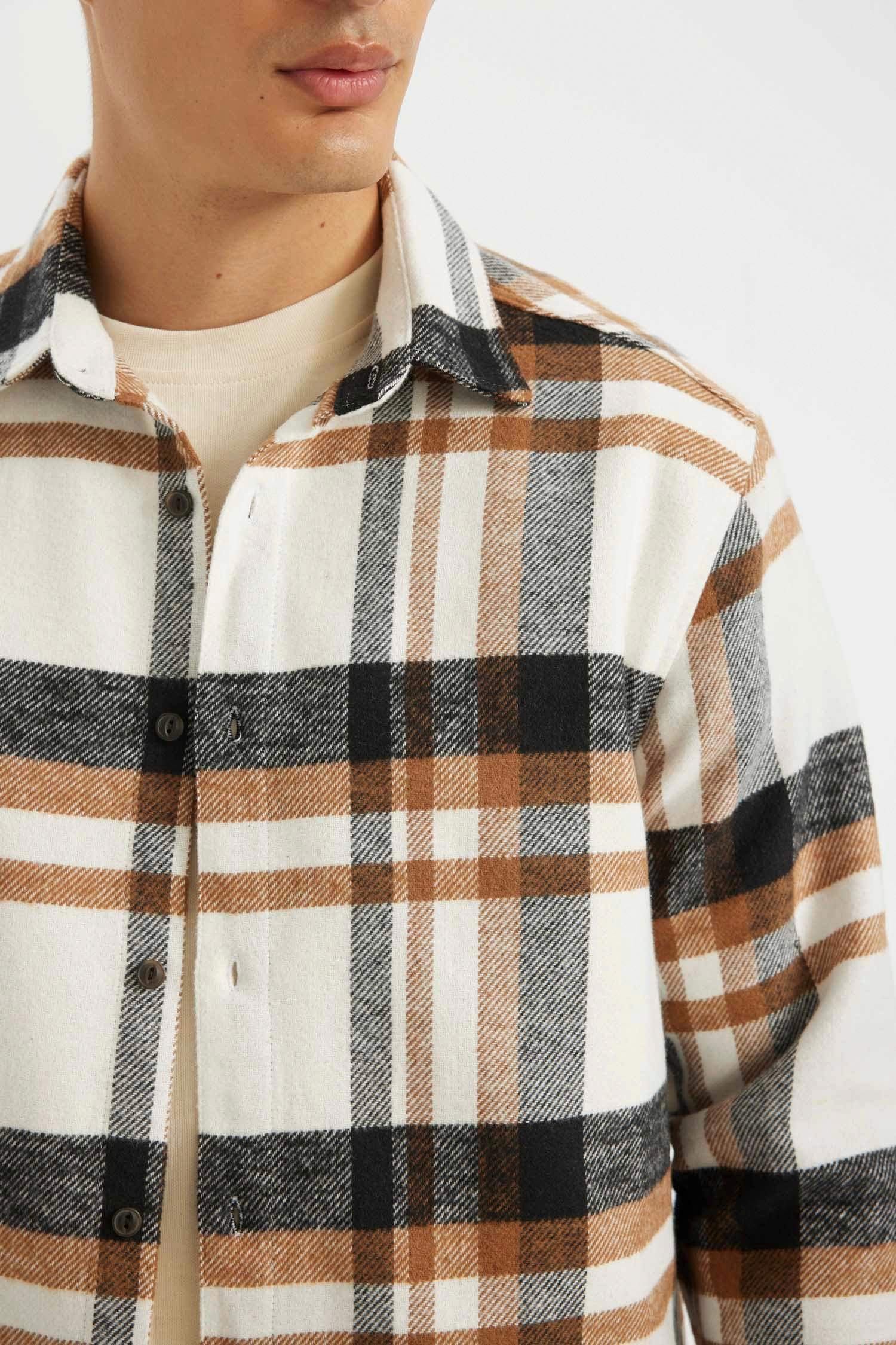 поло жаға чек фланель Ұзын жеңді көйлек