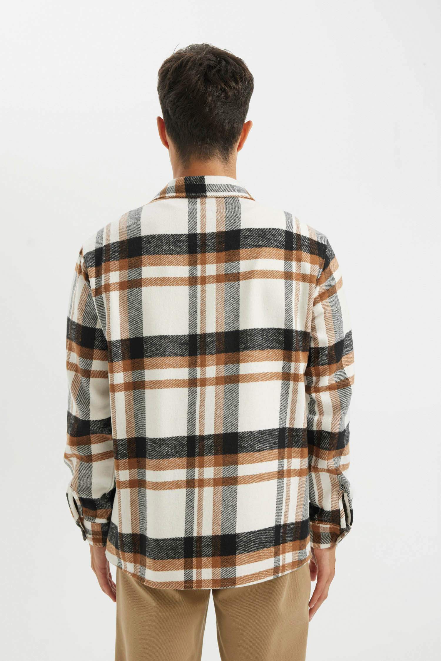 поло жаға чек фланель Ұзын жеңді көйлек