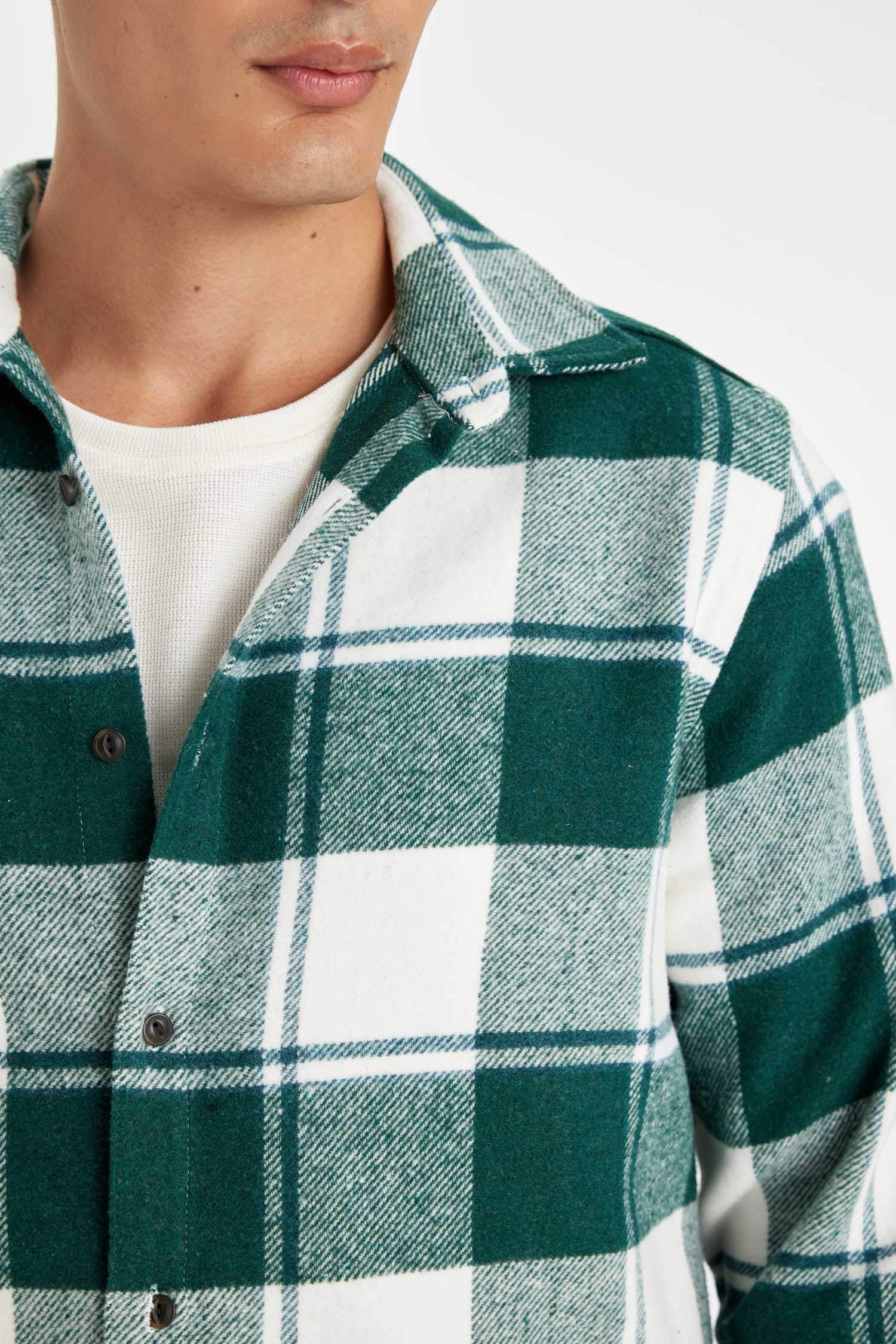 поло жаға чек фланель Ұзын жеңді көйлек