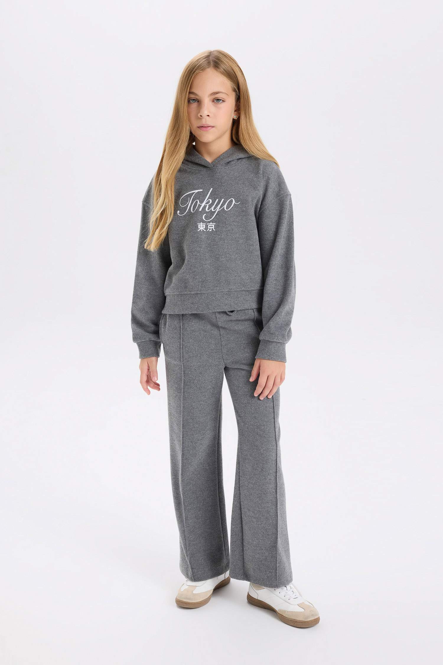 Kız Çocuk Kapüşonlu Baskılı Selanik Kumaş Sweatshirt