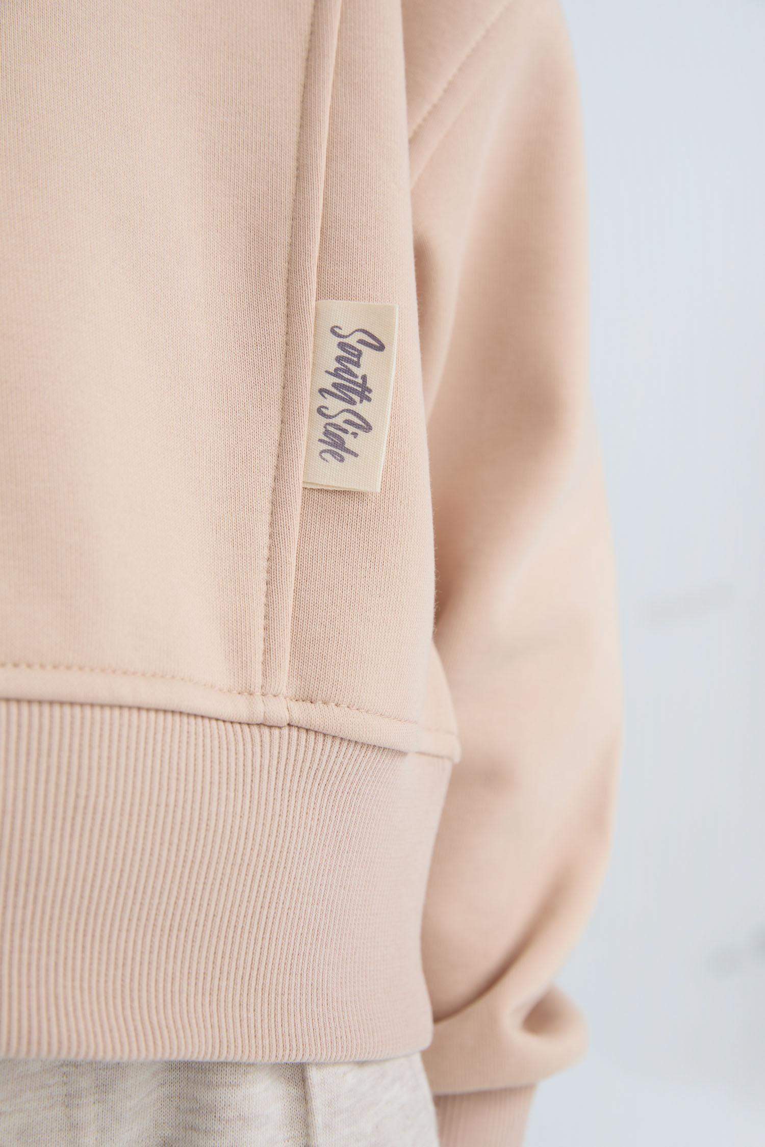 سويت شيرت بيزك قصة مريحة بياقة مستديرة ببطانة ناعمة