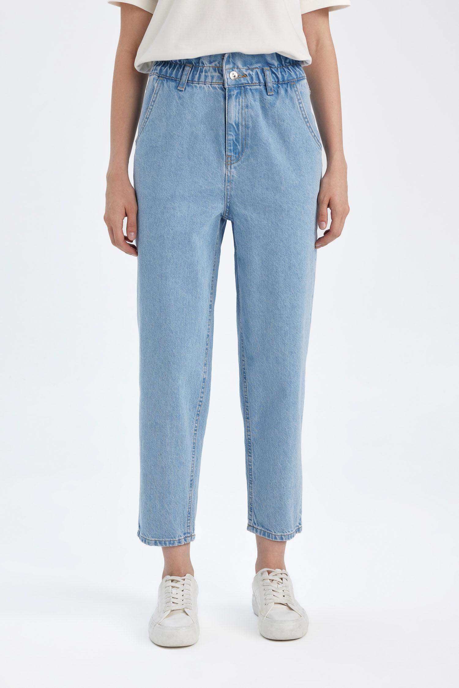 Paperbag Yüksek Bel Kısa Paça Jean Yıkamalı Pantolon