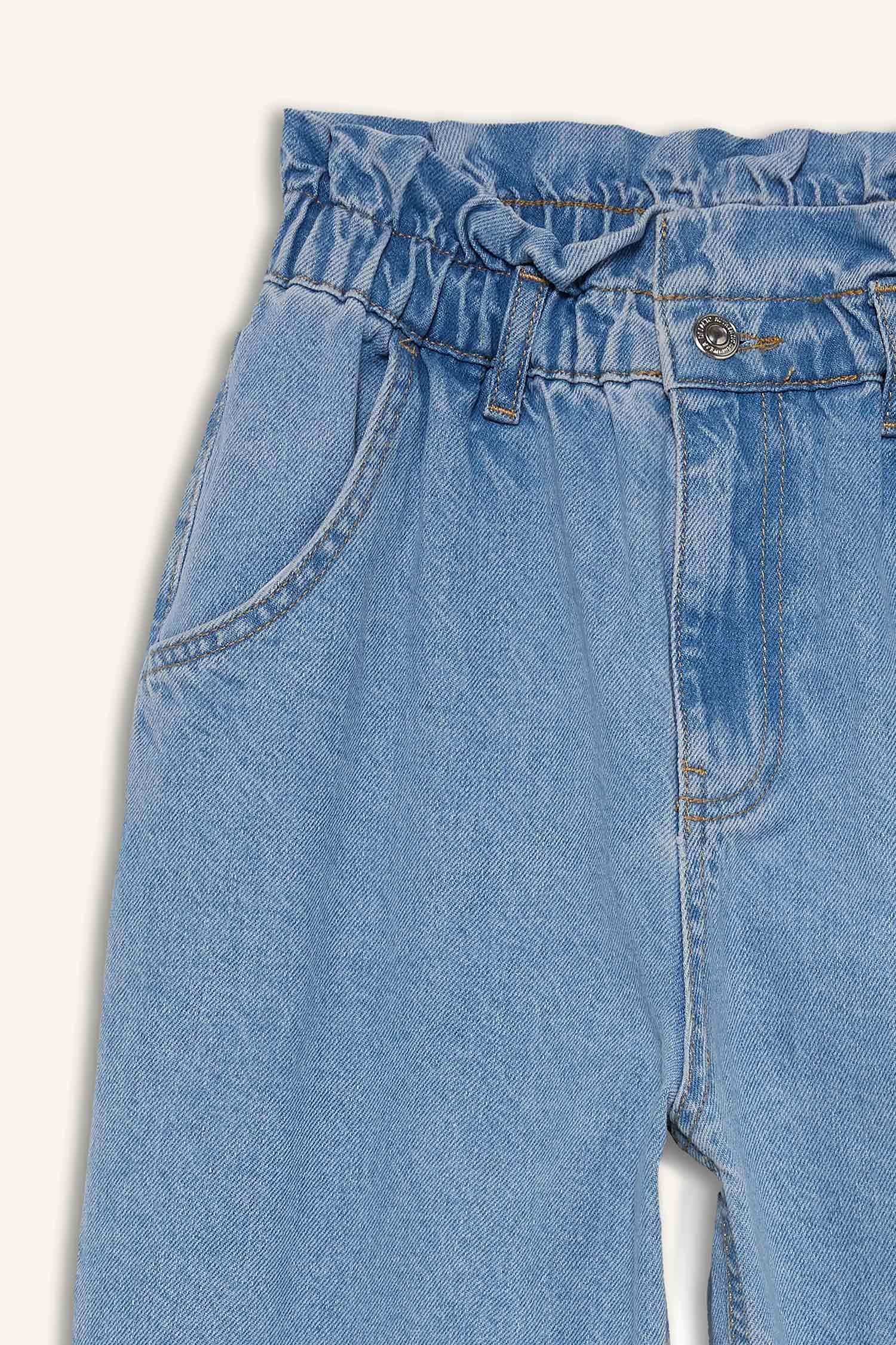 Paperbag Yüksek Bel Kısa Paça Jean Yıkamalı Pantolon