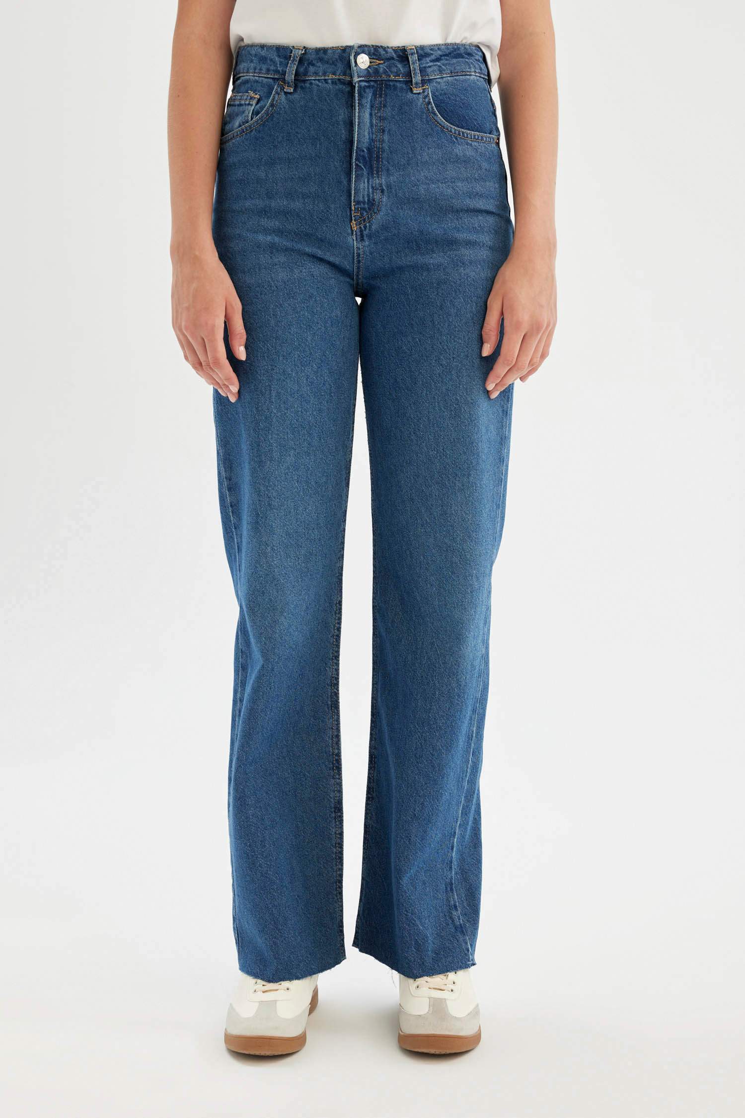 90's Wide Leg Yüksek Bel Uzun Jean Yıkamalı Pantolon