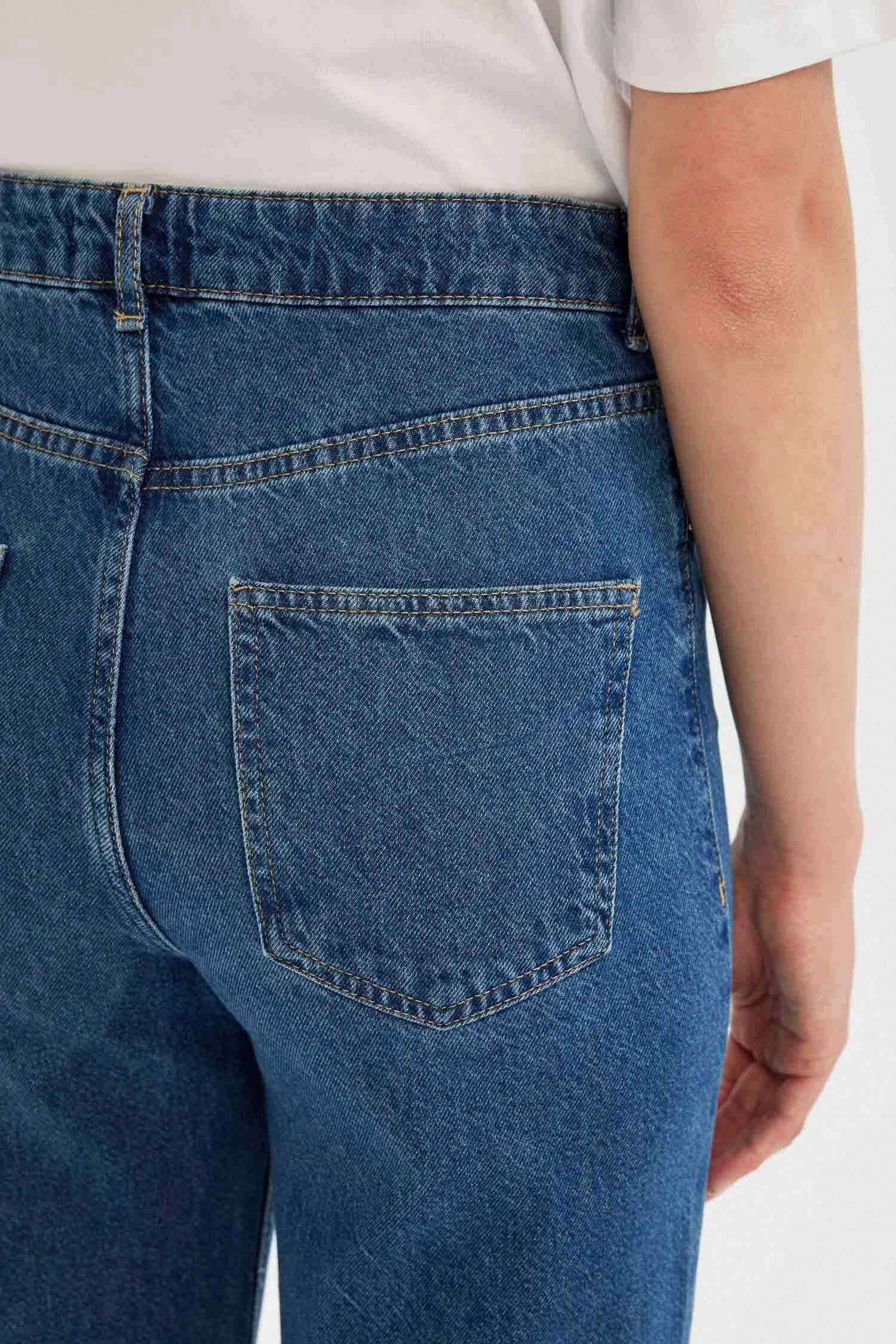 90's Wide Leg Yüksek Bel Uzun Jean Yıkamalı Pantolon