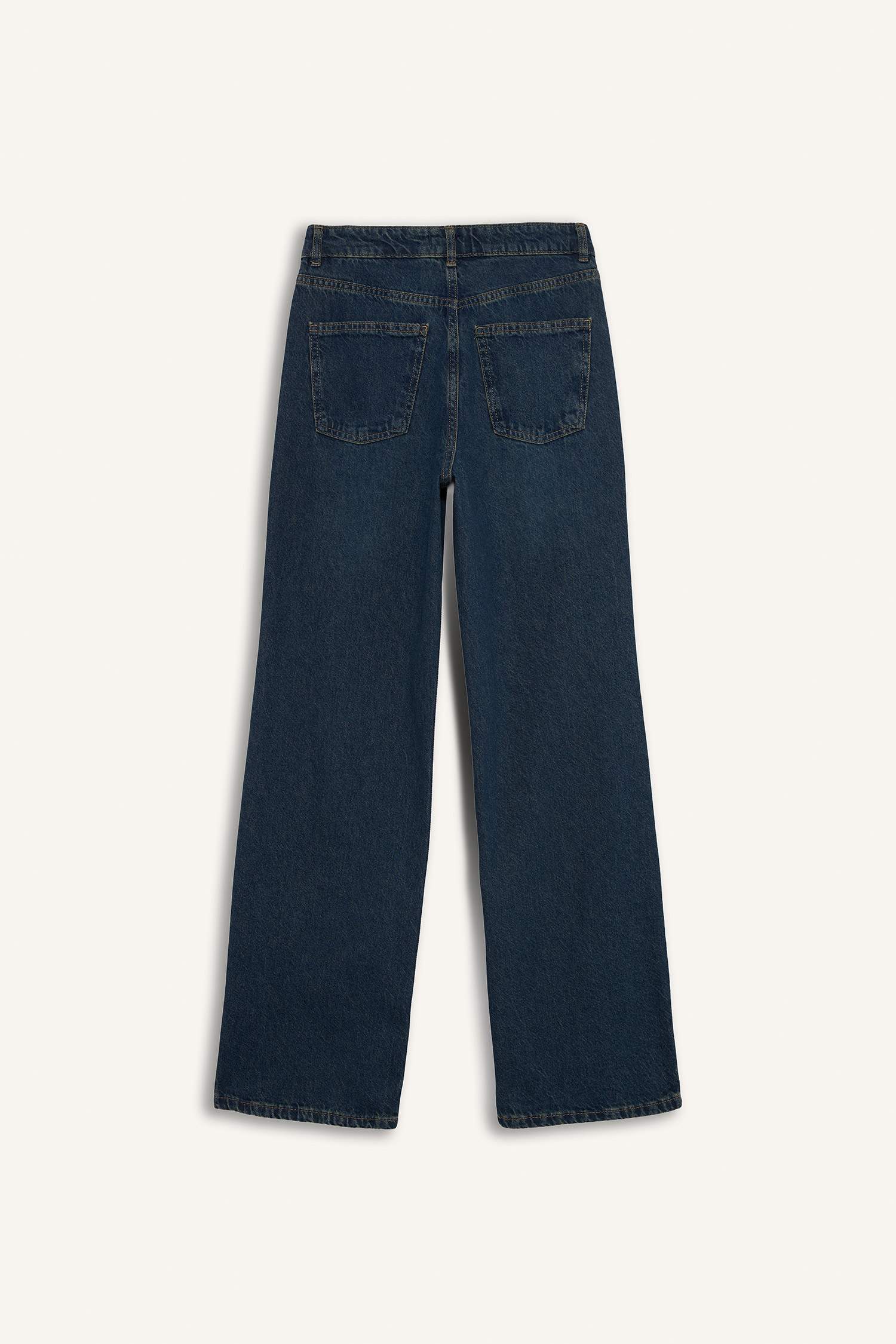 سروال جينز واسع برجل واسع وخصر عالي