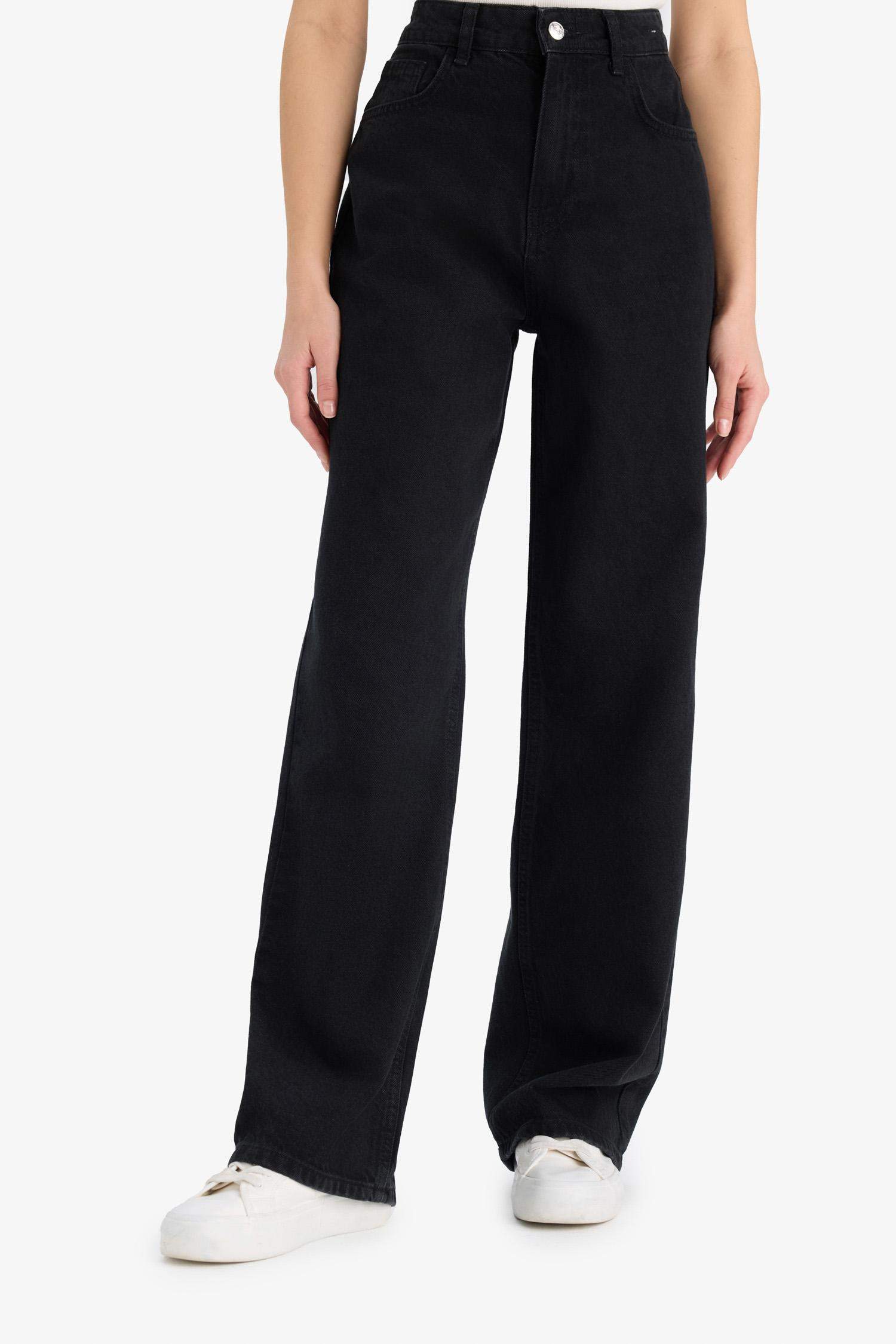 بنطرون جينز برجل واسع وايد ليج وخصر عالي