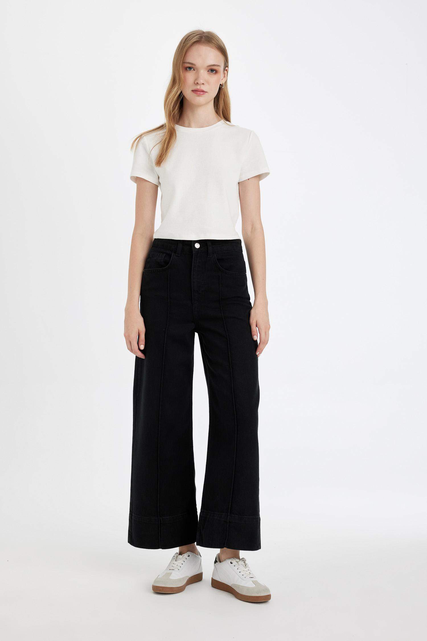 Crop Wide Leg Yüksek Bel Kısa Geniş Paça Jean Pantolon