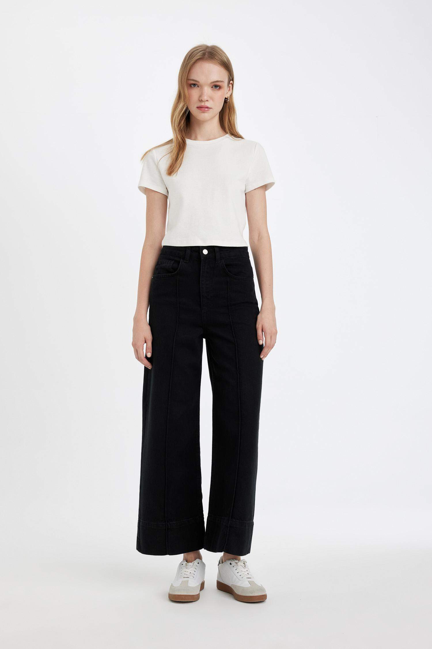 Crop Wide Leg Yüksek Bel Kısa Geniş Paça Jean Pantolon