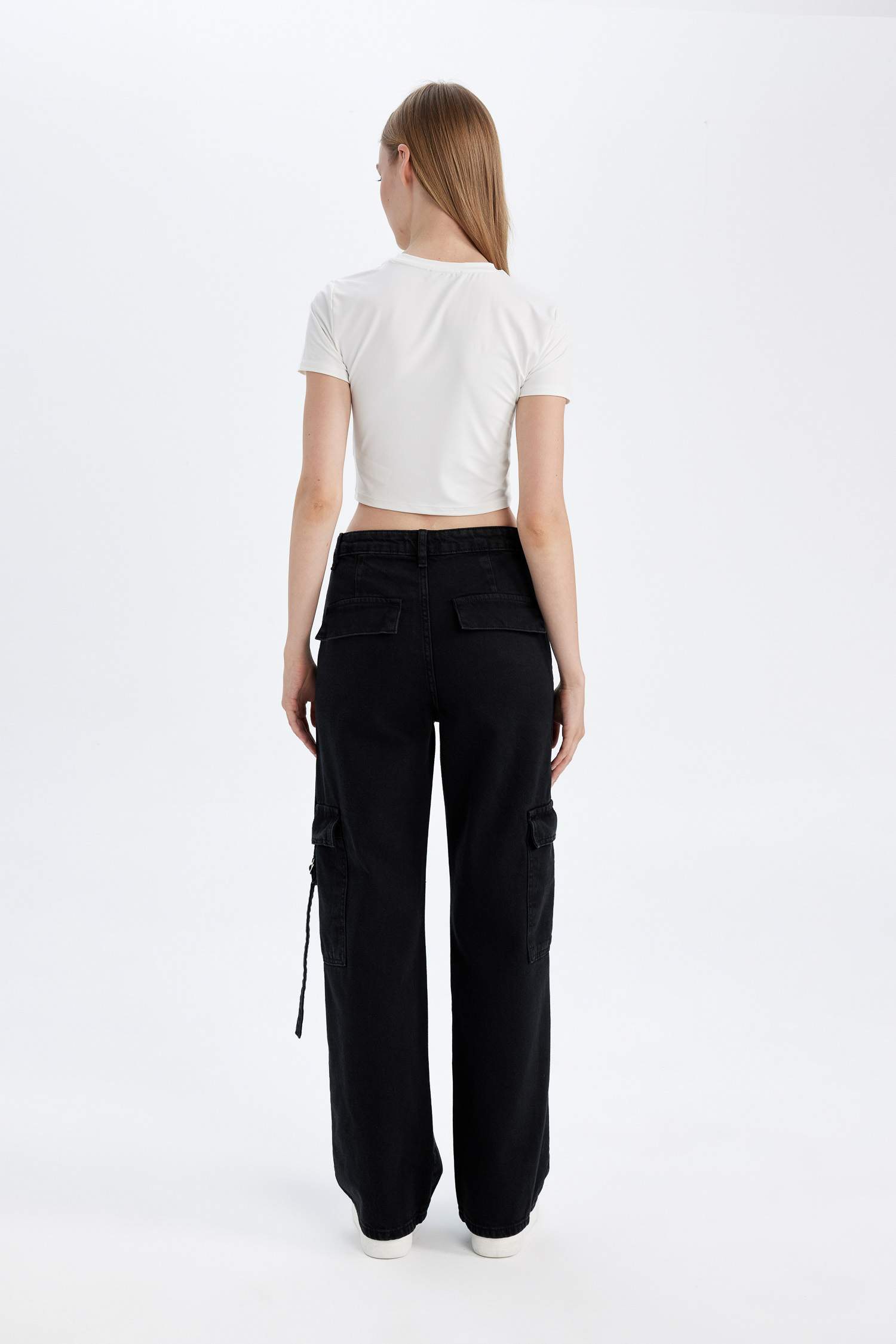 Wide Leg High Waist Long Cargo Jeans
