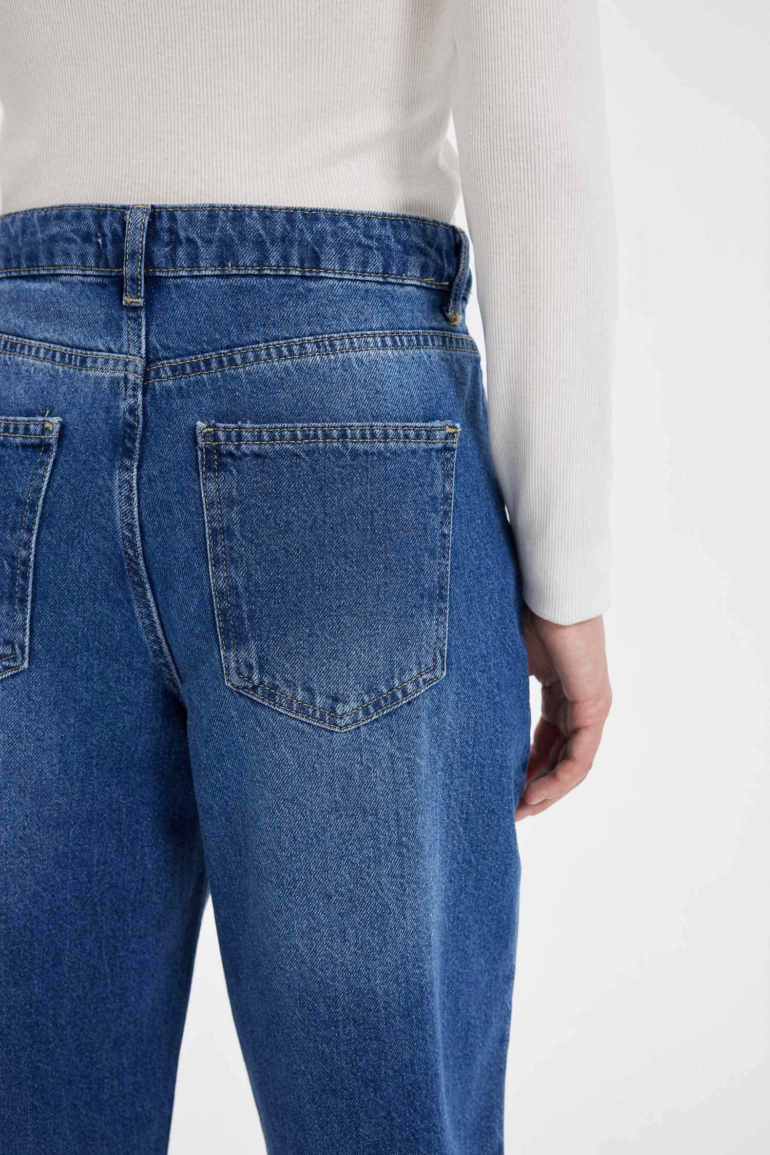Baggy Fit Yüksek Bel Uzun Jean Yıkamalı Pantolon