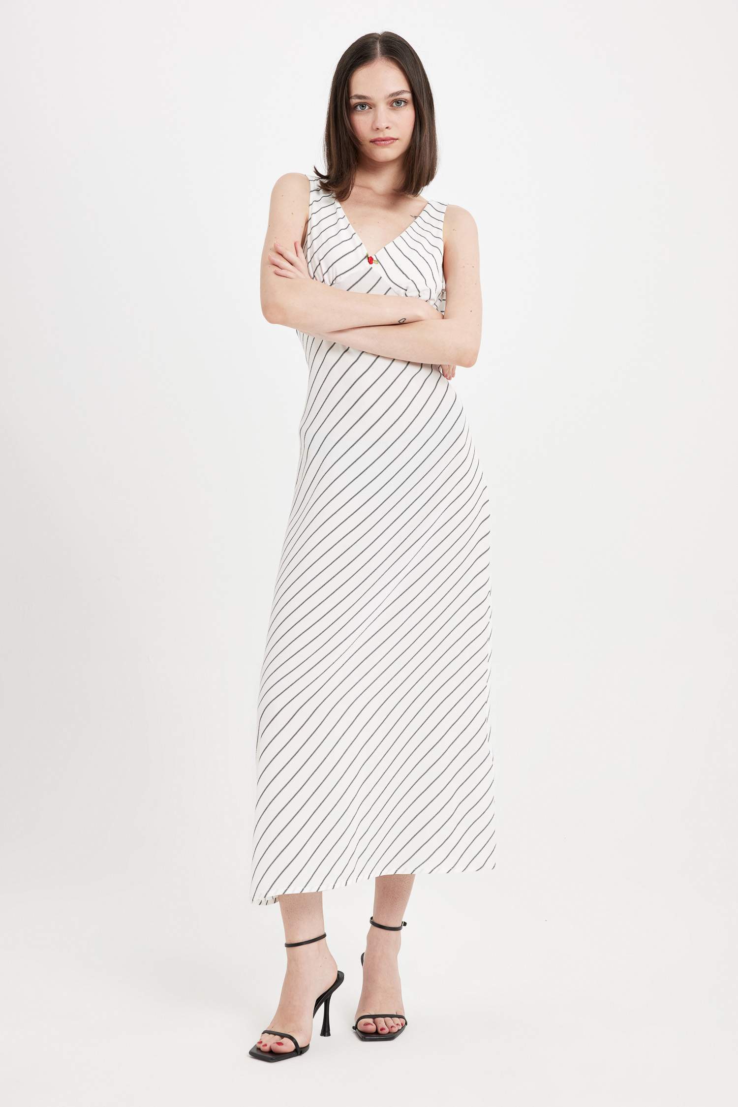 A Line V-Neck Striped Maxi Dress