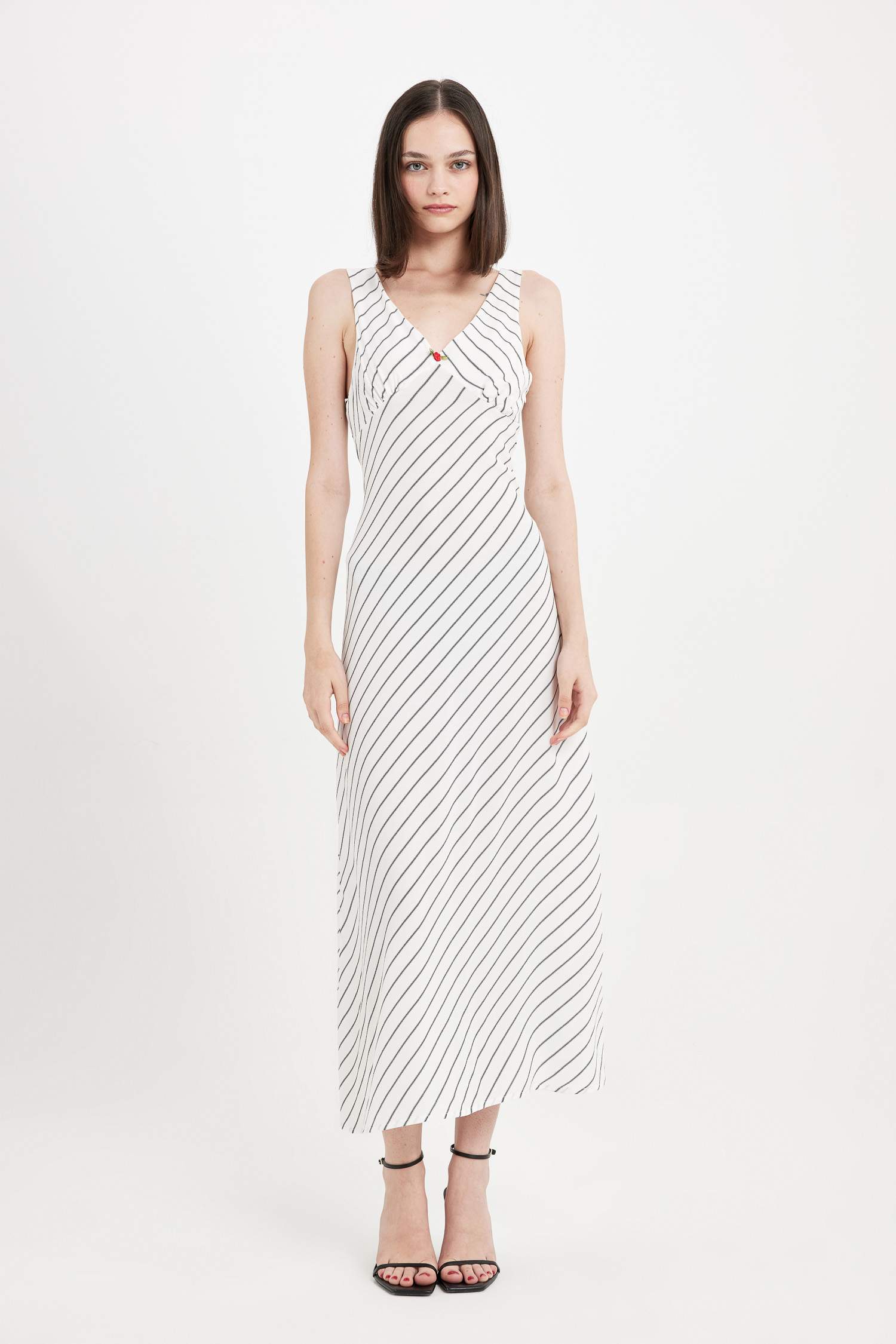 A Line V-Neck Striped Maxi Dress