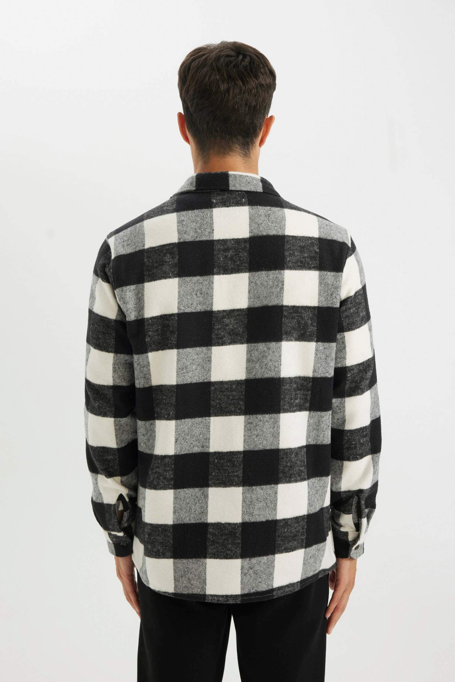 Regular Fit Düğmeli Polo Yaka Dama Desenli Oduncu Flanel Uzun Kollu Gömlek