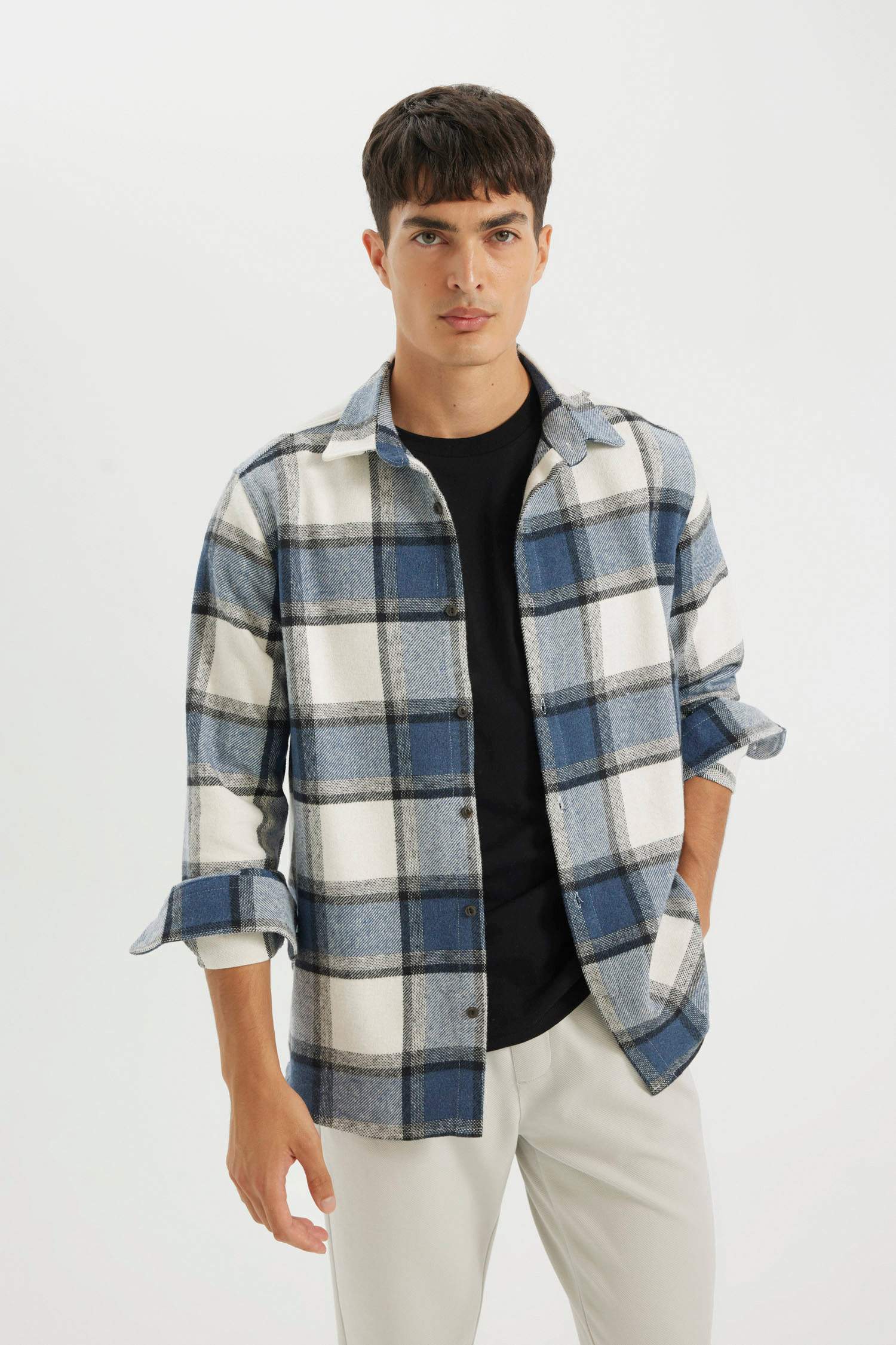 поло жаға дойбы өрнегі фланель Ұзын жеңді көйлек