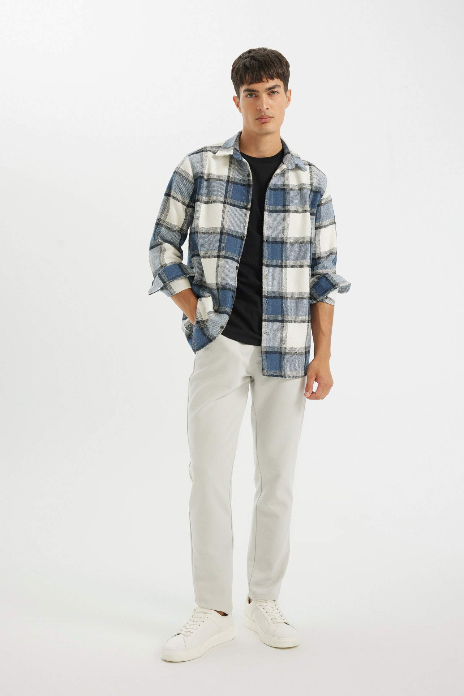 поло жаға дойбы өрнегі фланель Ұзын жеңді көйлек