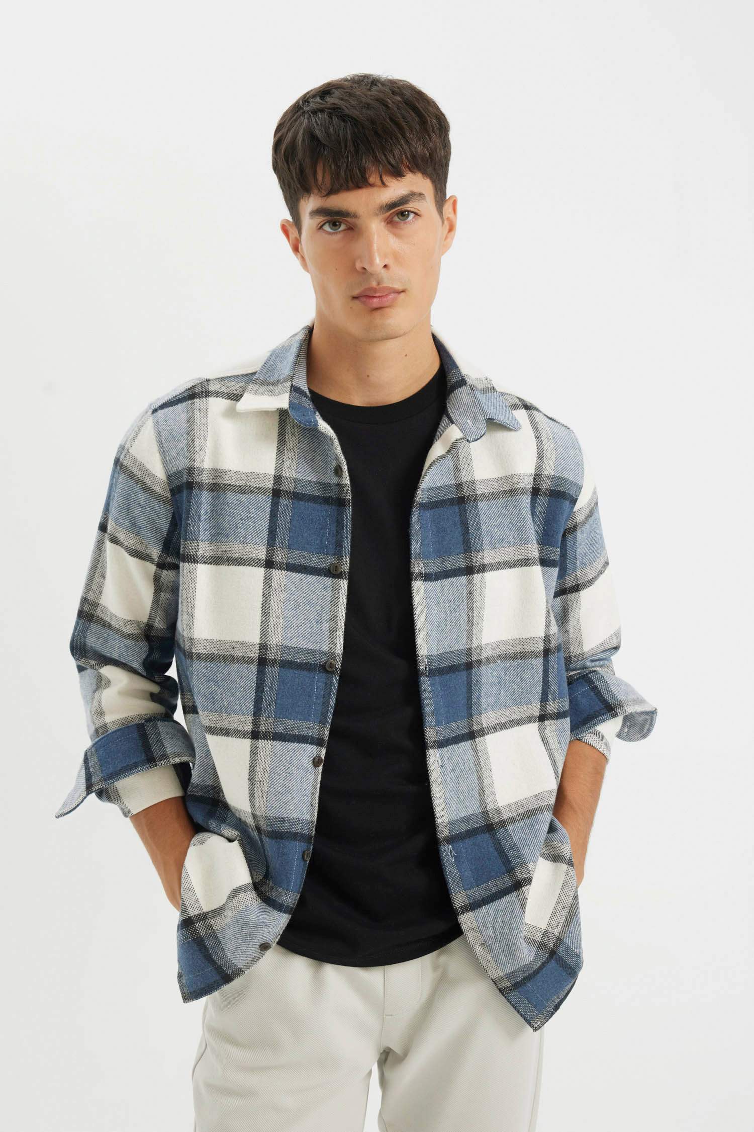 поло жаға дойбы өрнегі фланель Ұзын жеңді көйлек