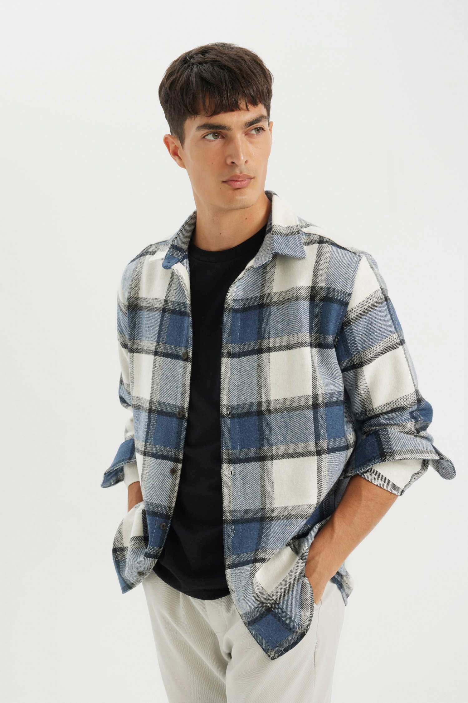 поло жаға дойбы өрнегі фланель Ұзын жеңді көйлек