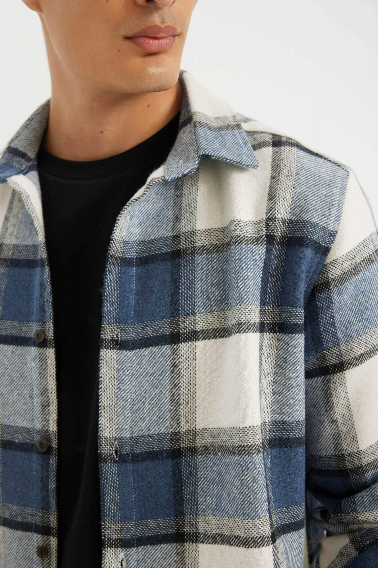 поло жаға дойбы өрнегі фланель Ұзын жеңді көйлек