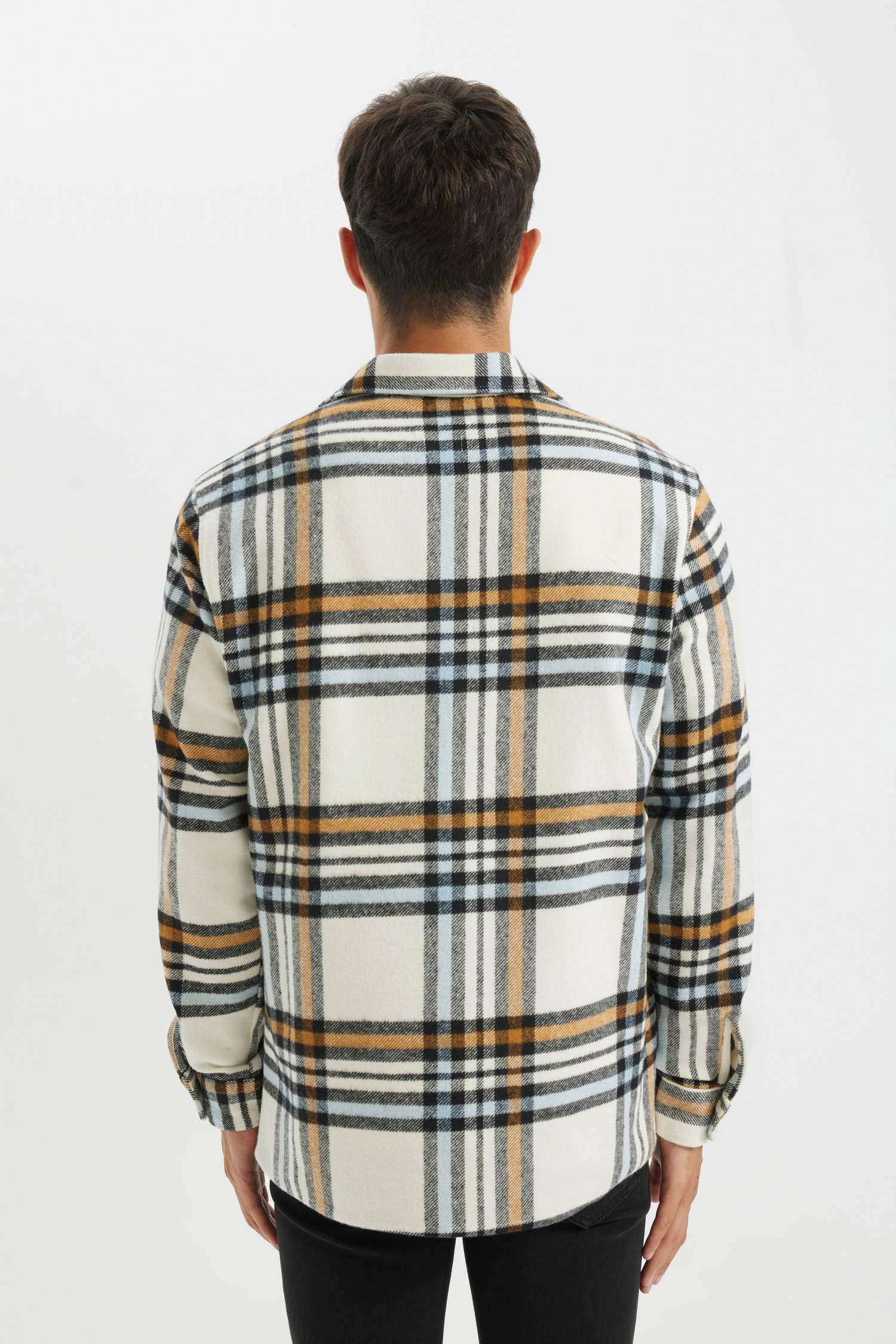 Regular Fit Düğmeli Polo Yaka Kareli Oduncu Flanel Uzun Kollu Gömlek