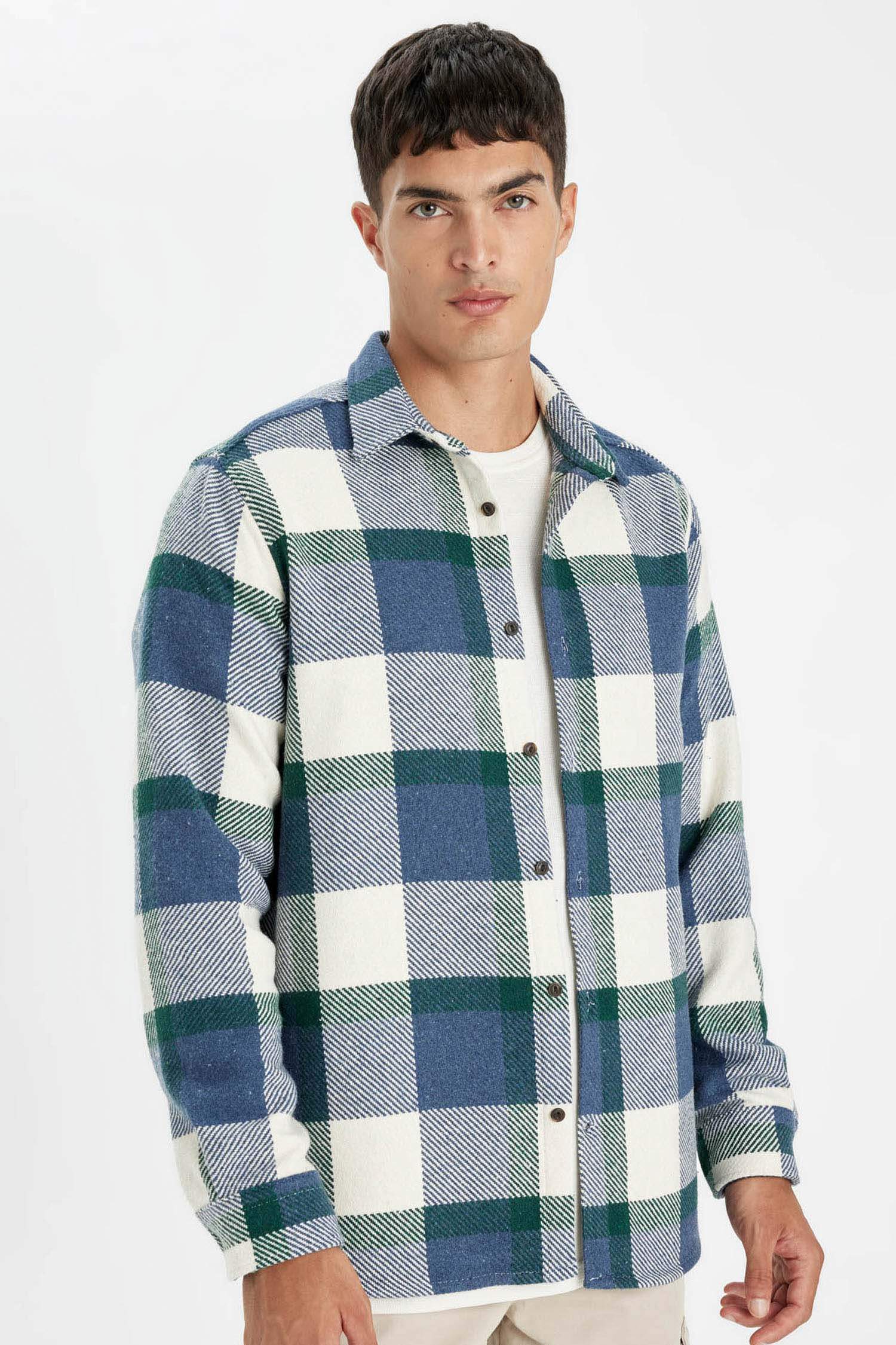 поло жаға чек фланель Ұзын жеңді көйлек