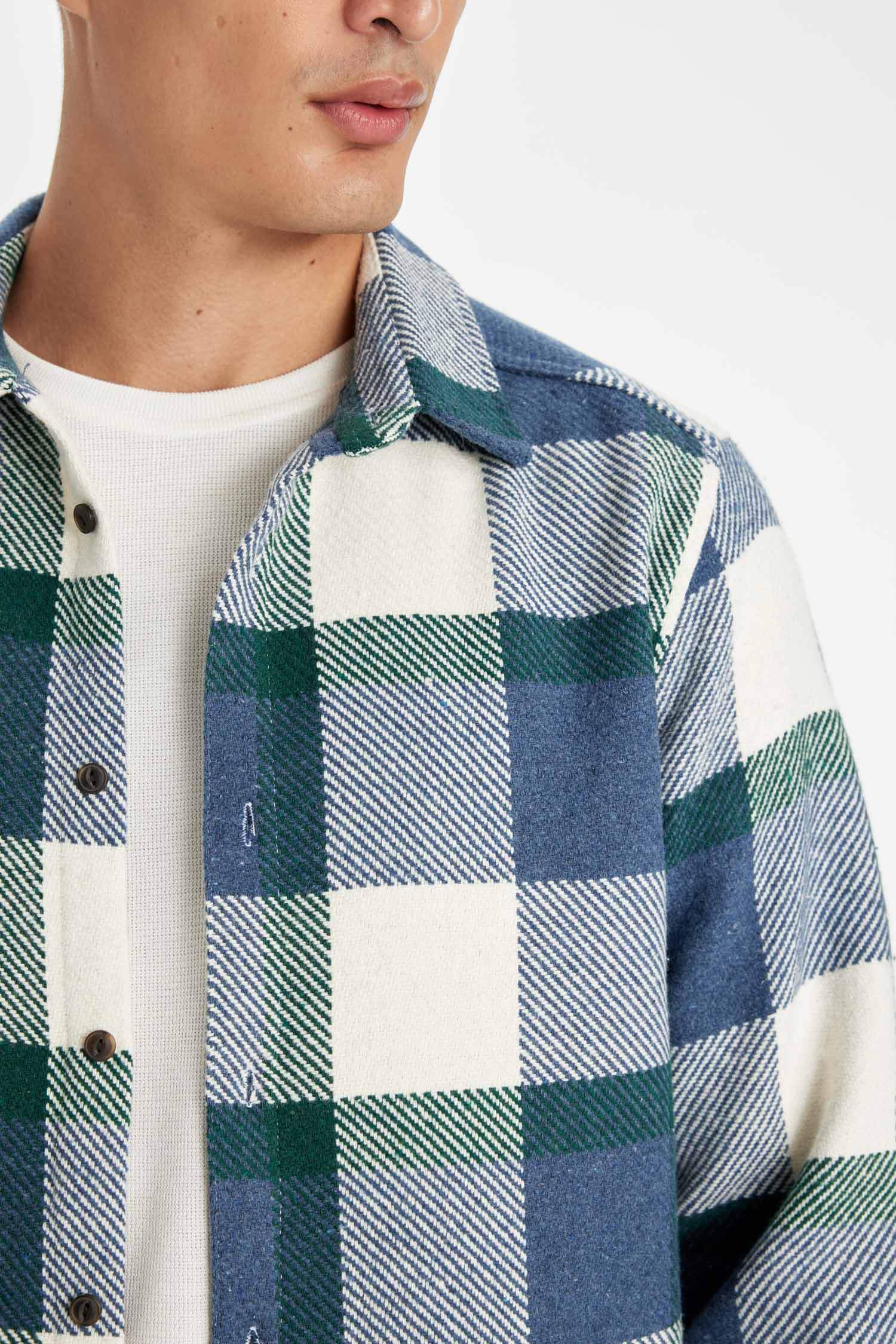 поло жаға чек фланель Ұзын жеңді көйлек