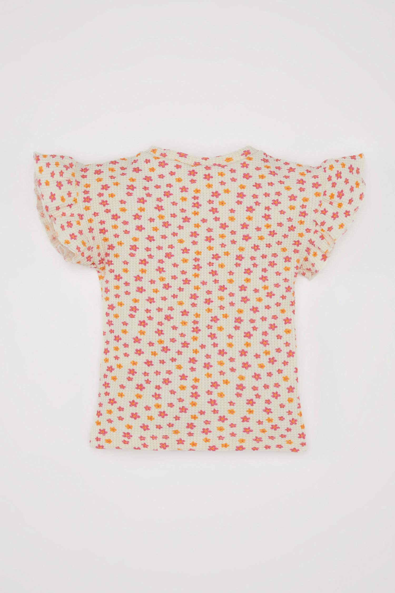 Baby Girl Crew Neck Floral Waffle Short Sleeve T-Shirt