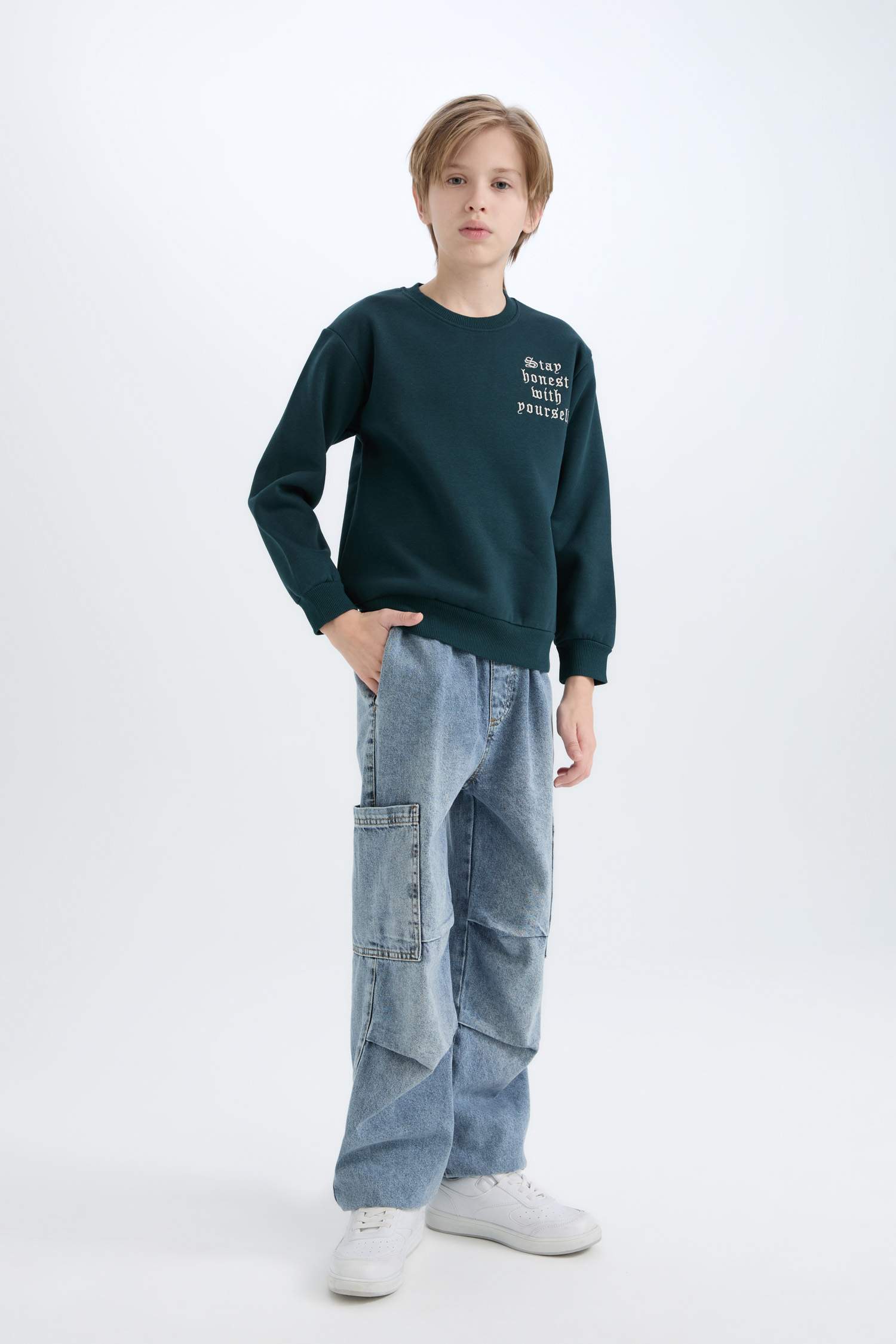 Sweatshirt imprimé en tissu épais à Coupe Régulière et Col rond