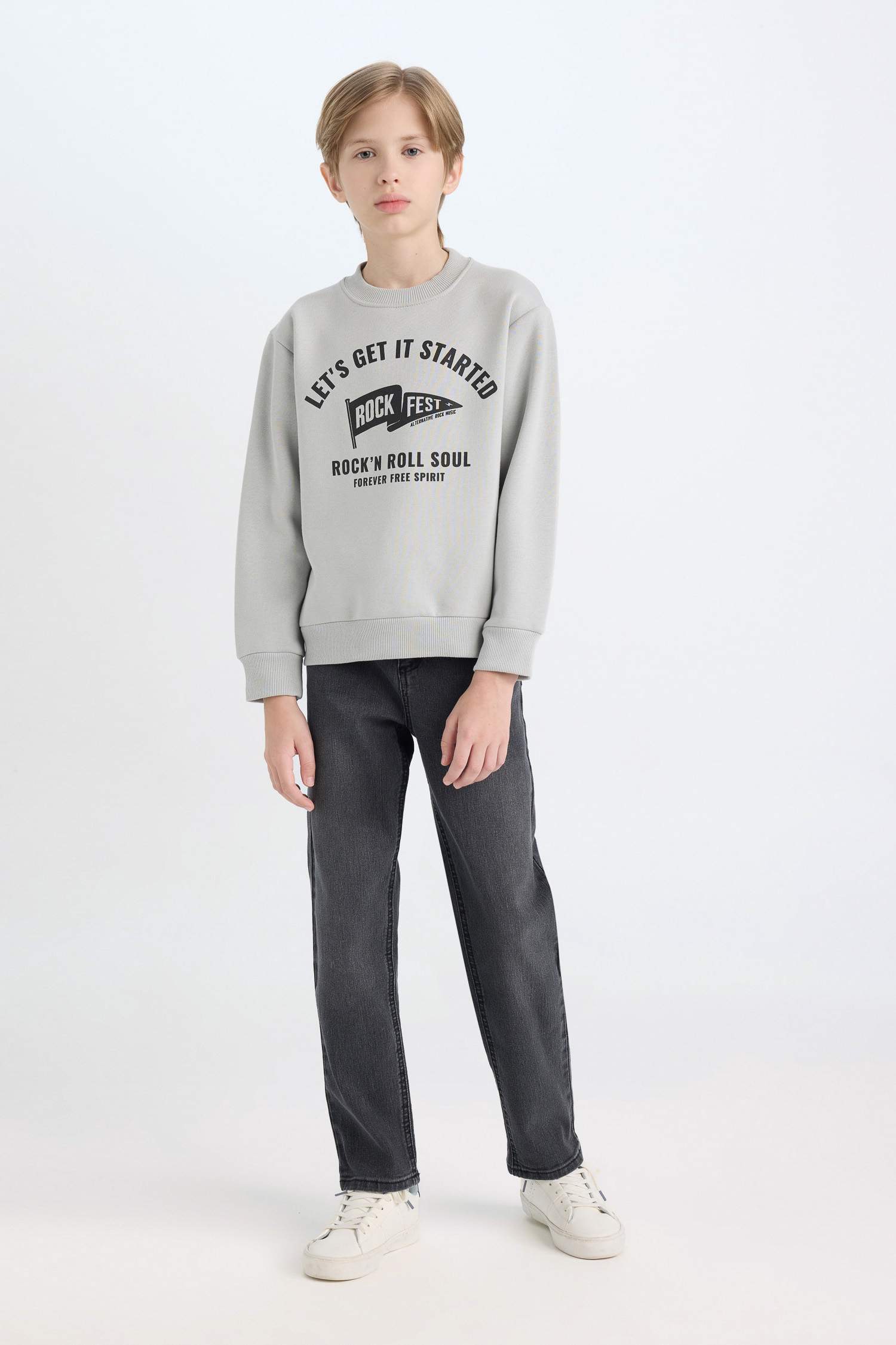 Erkek Çocuk Bisiklet Yaka Baskılı Sweatshirt