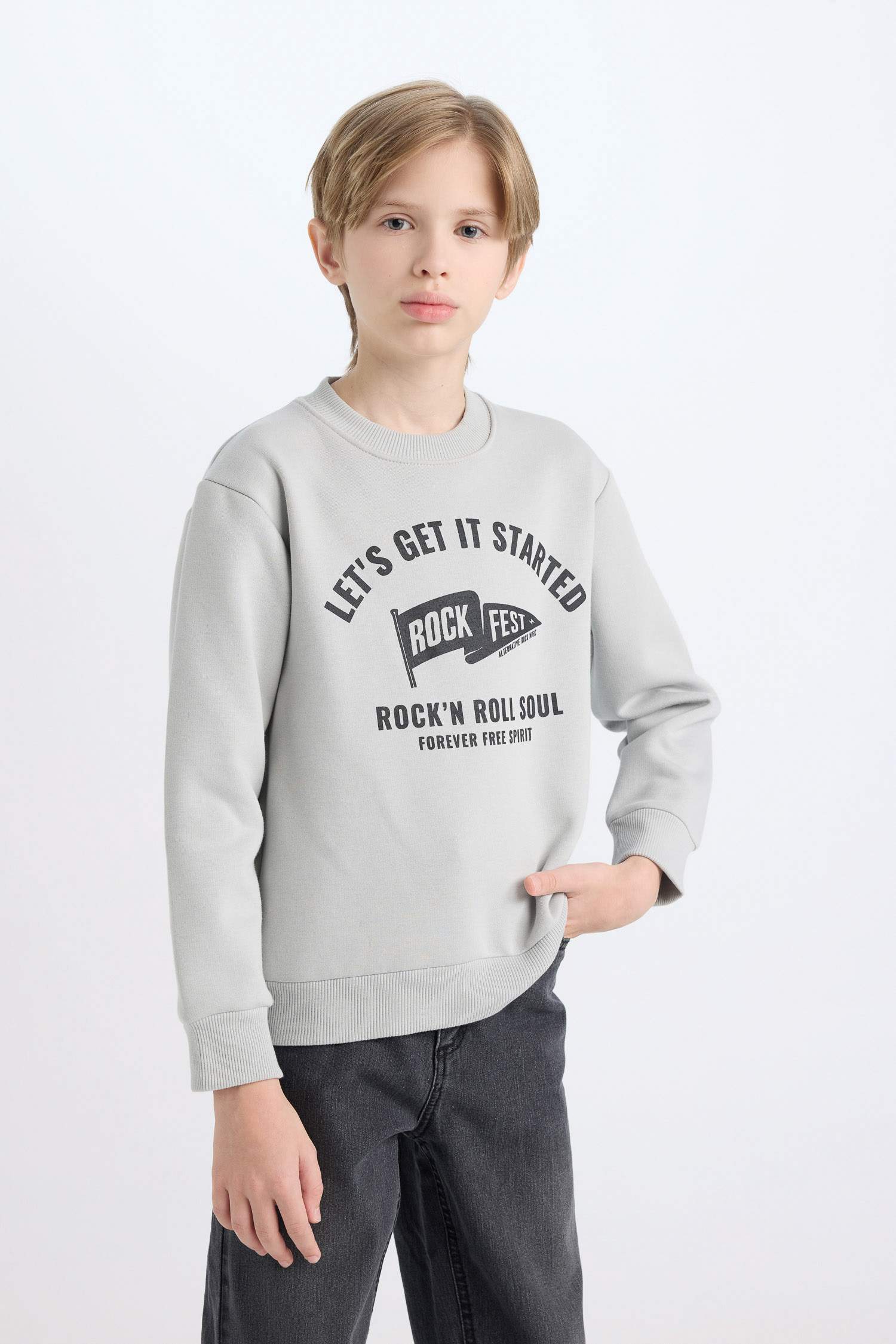 Erkek Çocuk Bisiklet Yaka Baskılı Sweatshirt