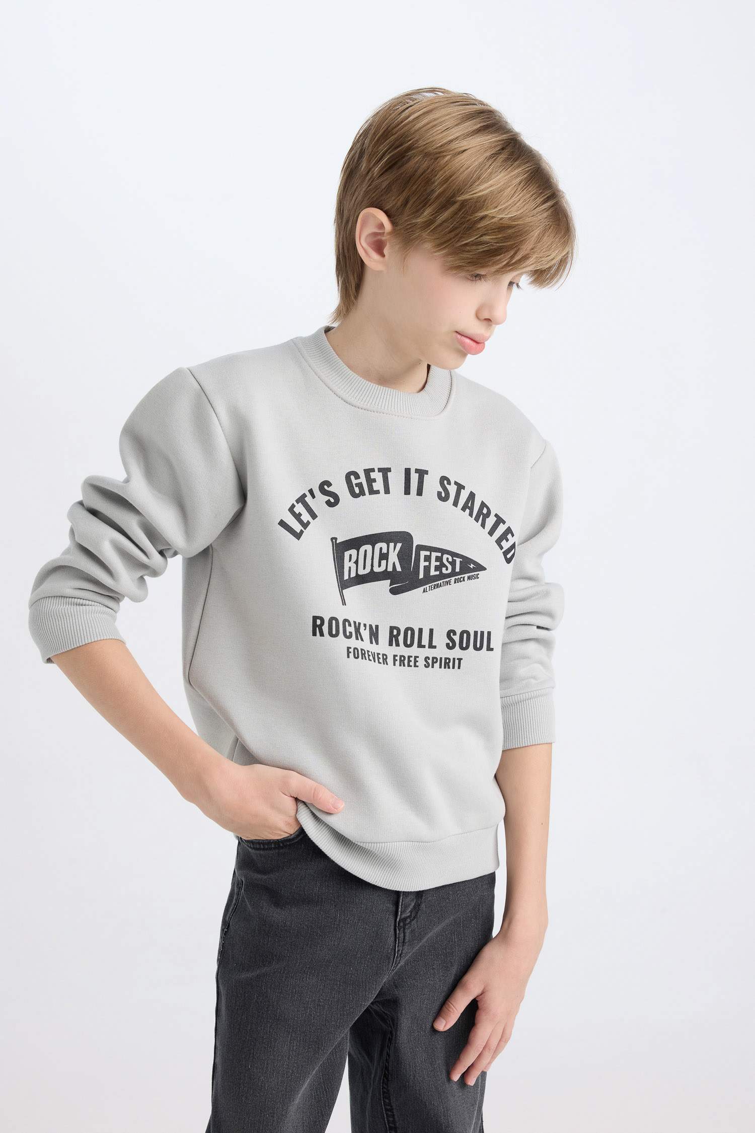 Erkek Çocuk Bisiklet Yaka Baskılı Sweatshirt
