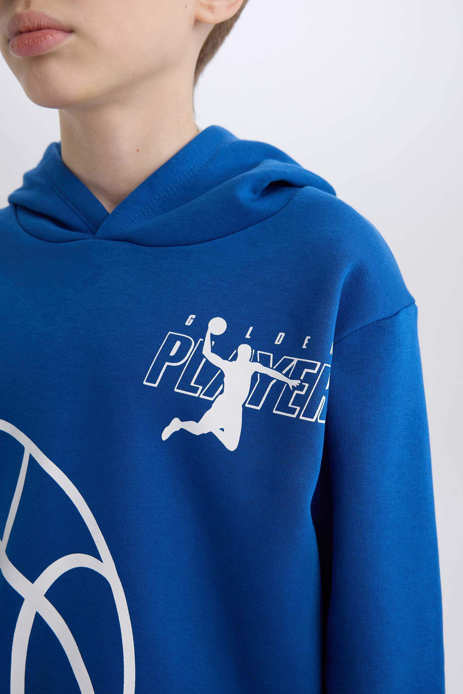 Erkek Çocuk Kapüşonlu Spor Baskılı Sweatshirt