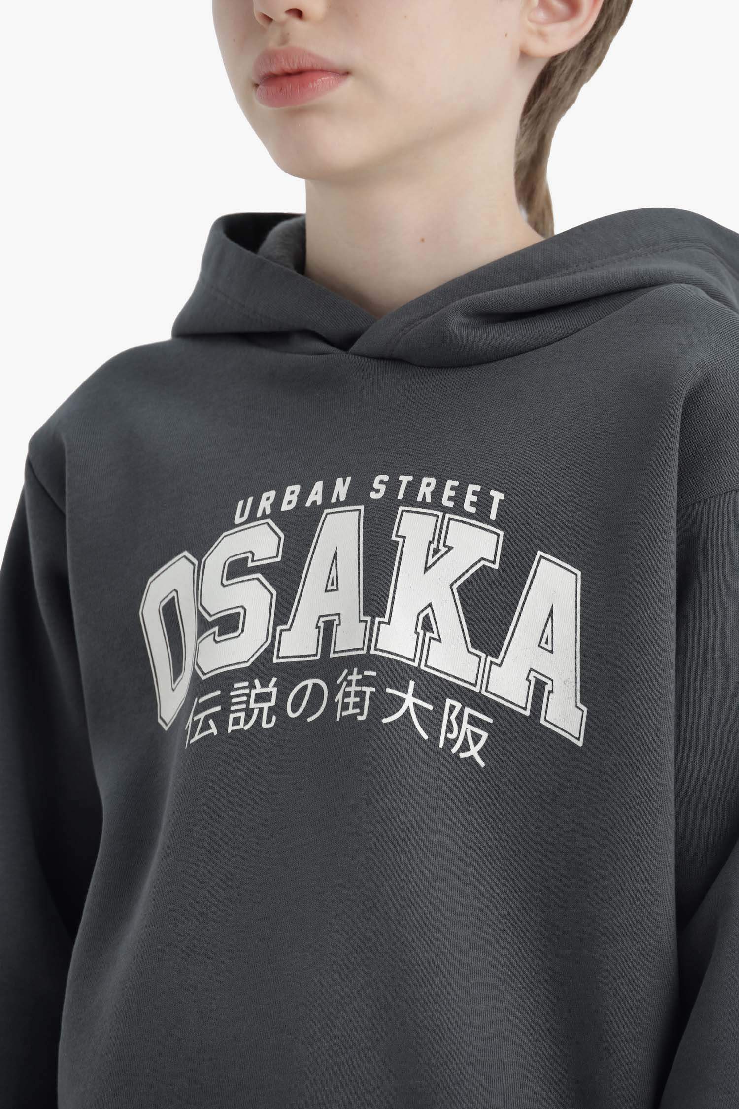 Erkek Çocuk Kapüşonlu İçi Yumuşak Tüylü Baskılı Sweatshirt