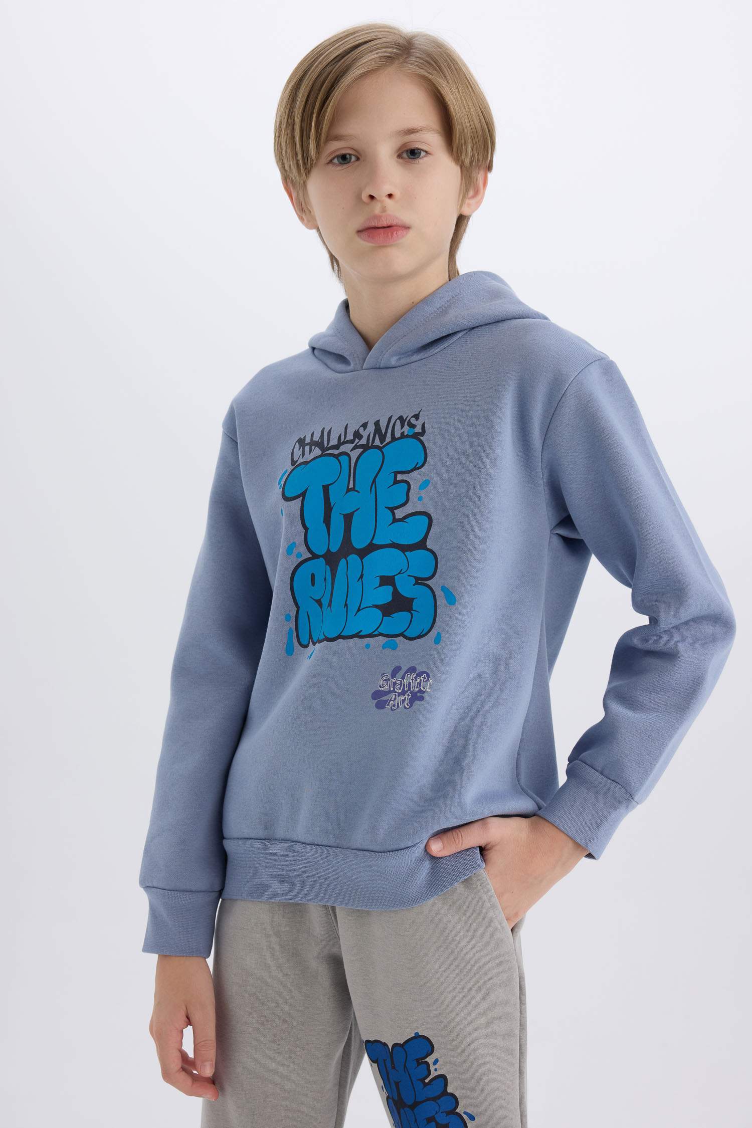 Erkek Çocuk Kapüşonlu Baskılı Sweatshirt