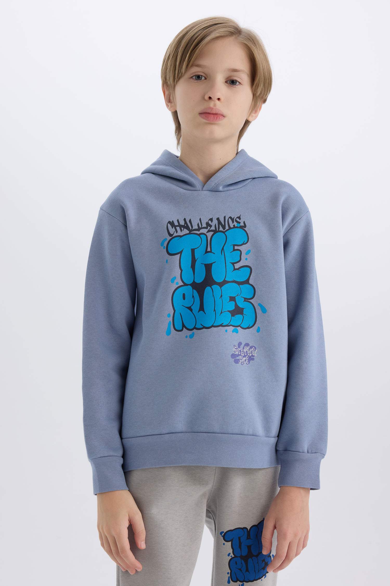 Erkek Çocuk Kapüşonlu Baskılı Sweatshirt