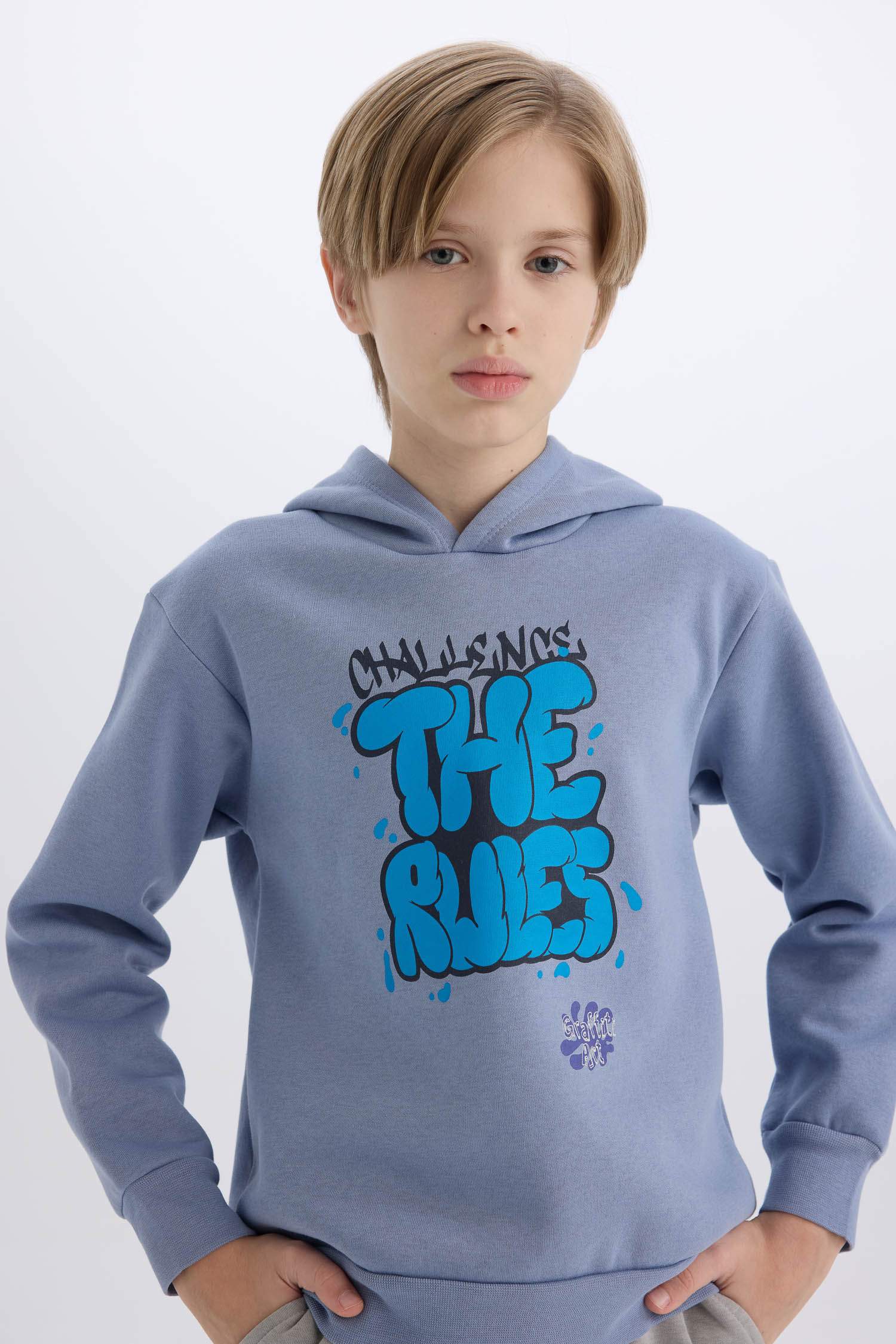 Erkek Çocuk Kapüşonlu Baskılı Sweatshirt