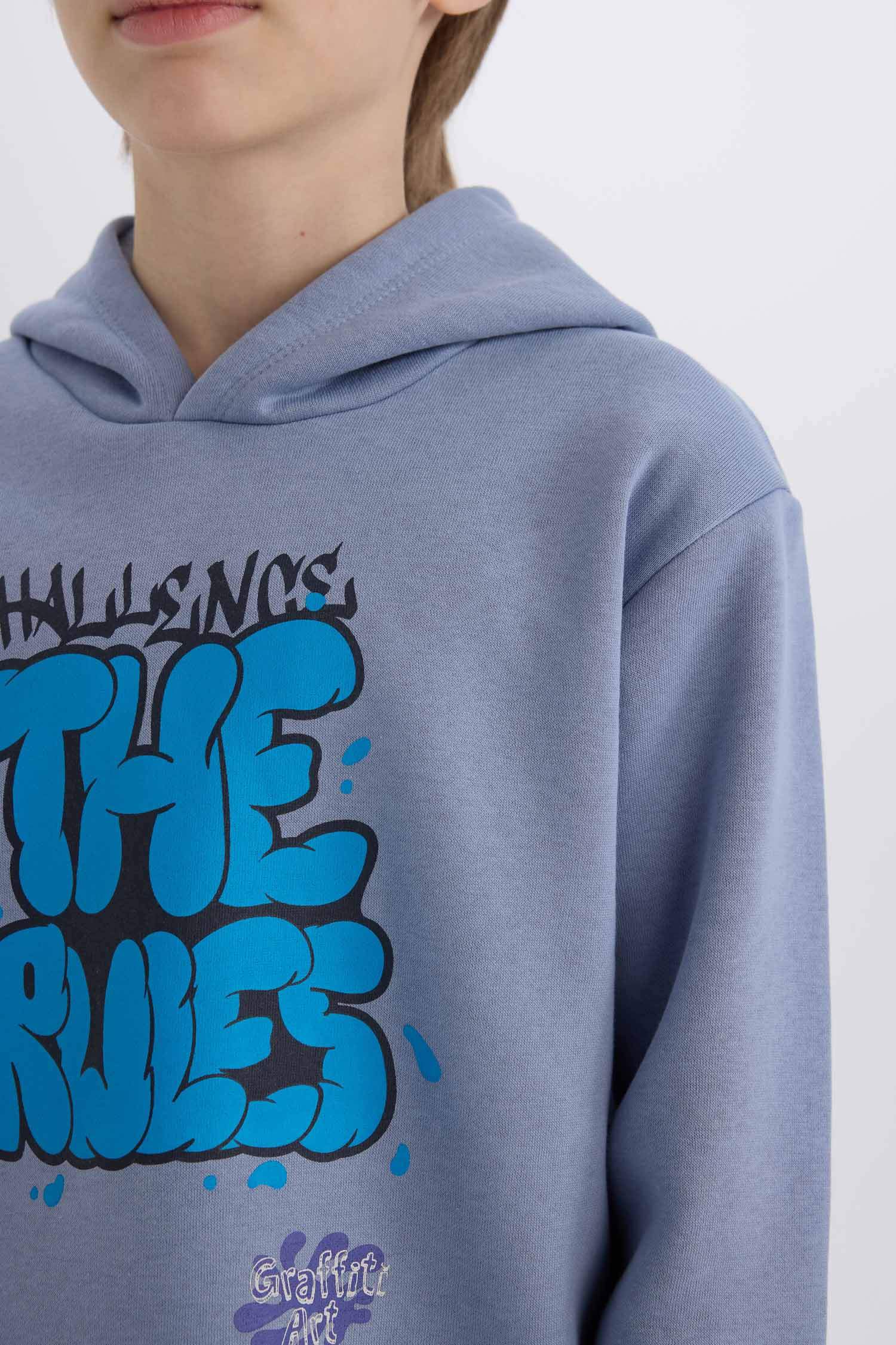 Erkek Çocuk Kapüşonlu Baskılı Sweatshirt