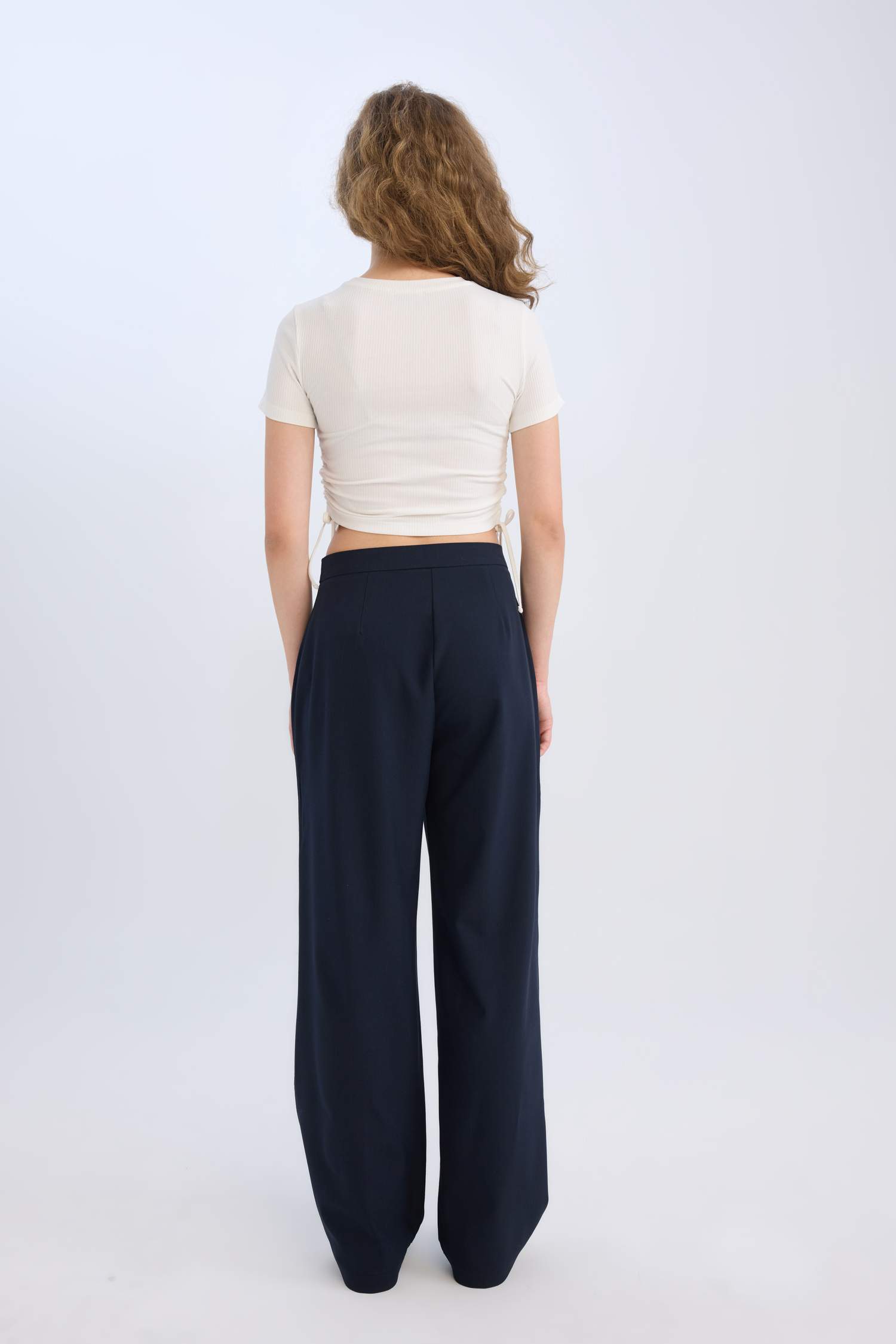 Wide Leg Kumaş Palazzo Pantolon Normal Bel Geniş Bol Paça Cepli Standart Boy