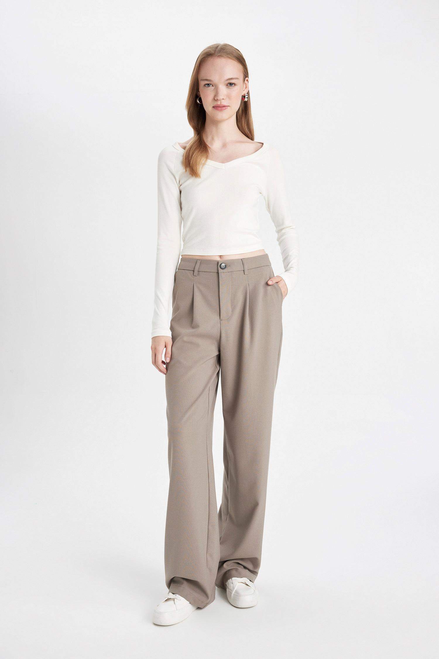 Pantalon Taille haute à jambes larges avec poches