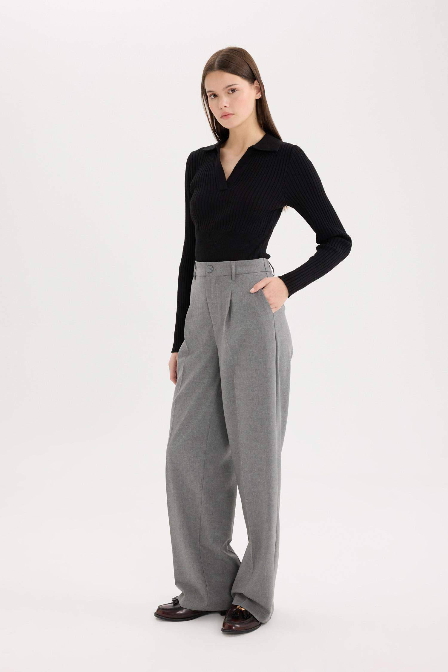 Pantalon classique large basique à taille haute avec poches