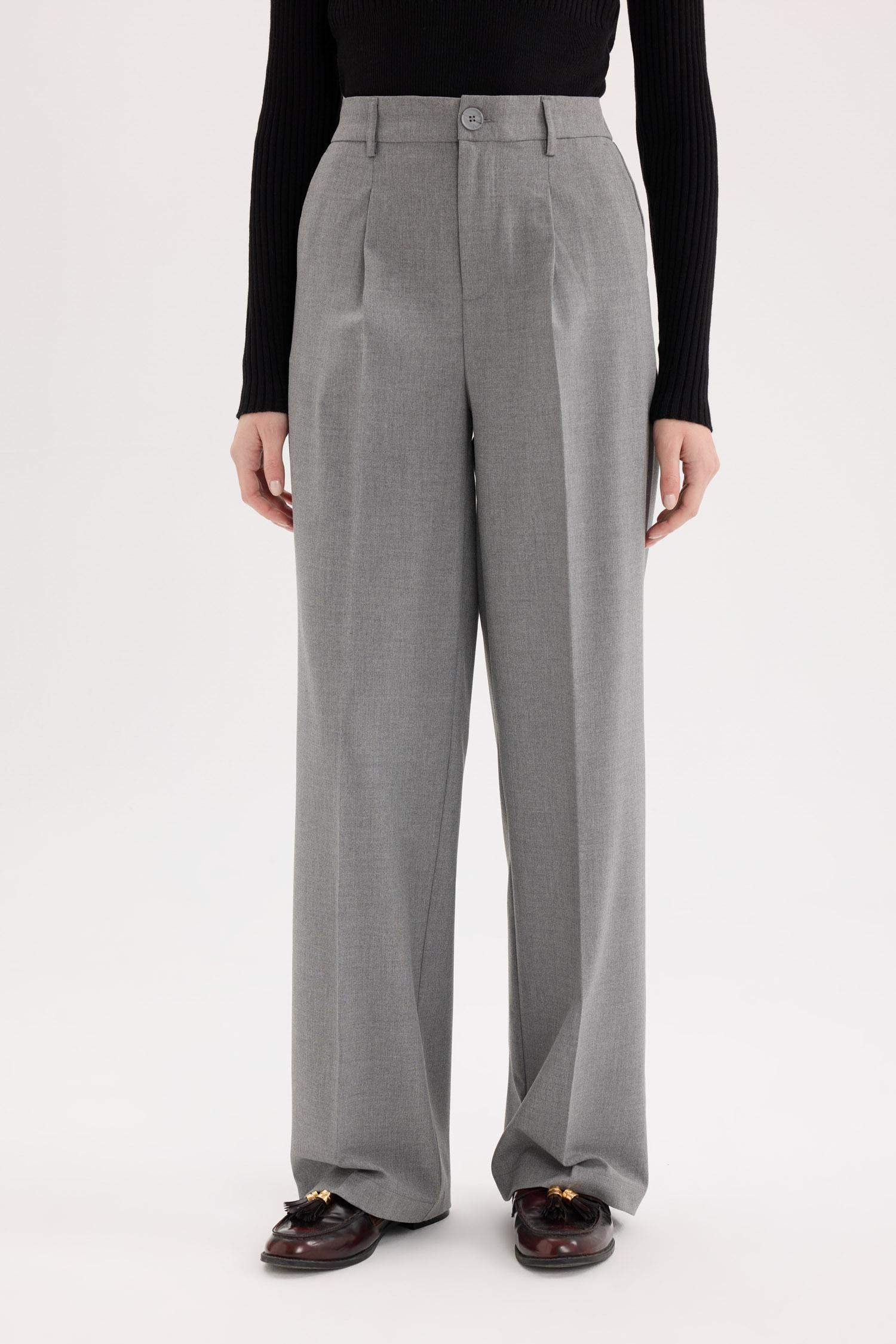 Pantalon classique large basique à taille haute avec poches