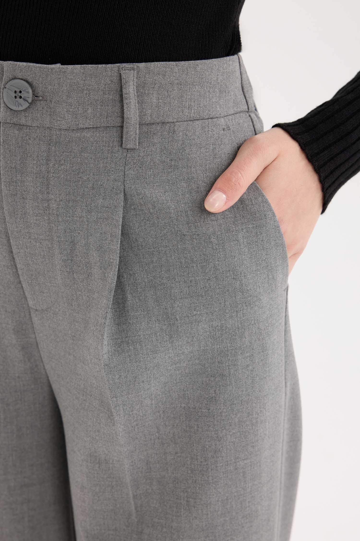Pantalon classique large basique à taille haute avec poches