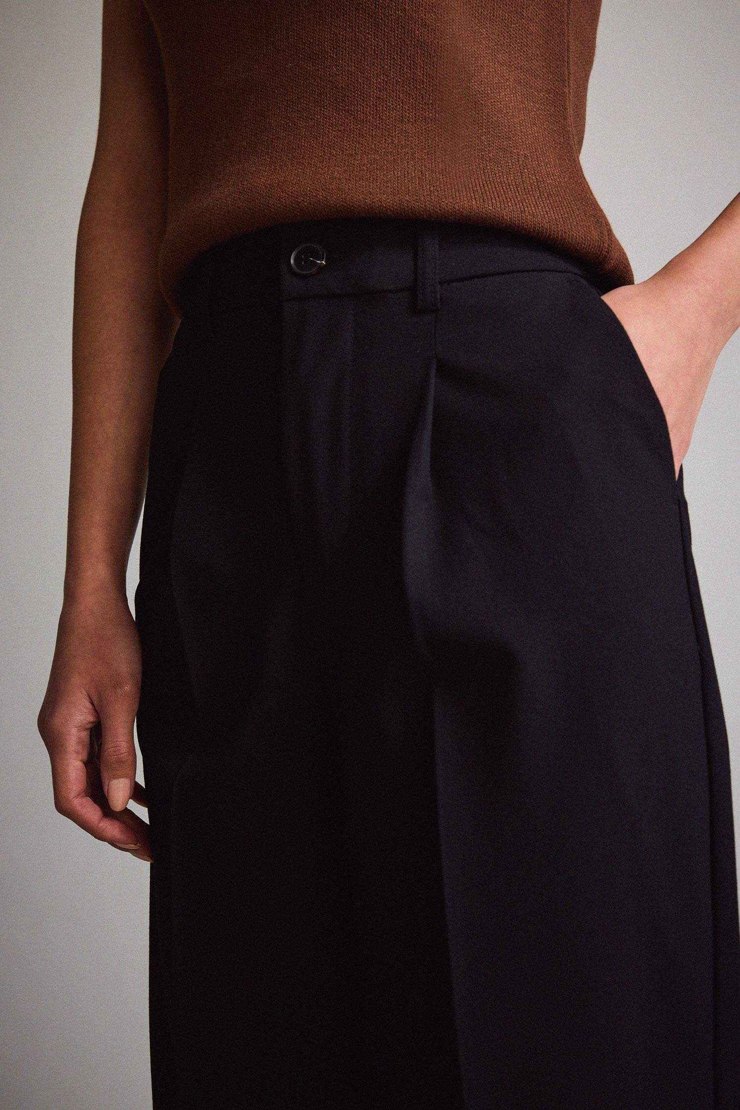 Wide Leg Klasik Kumaş Pantolon Basic Düz Geniş Bol Paça Çift Cepli Yüksek Bel Standart Boy