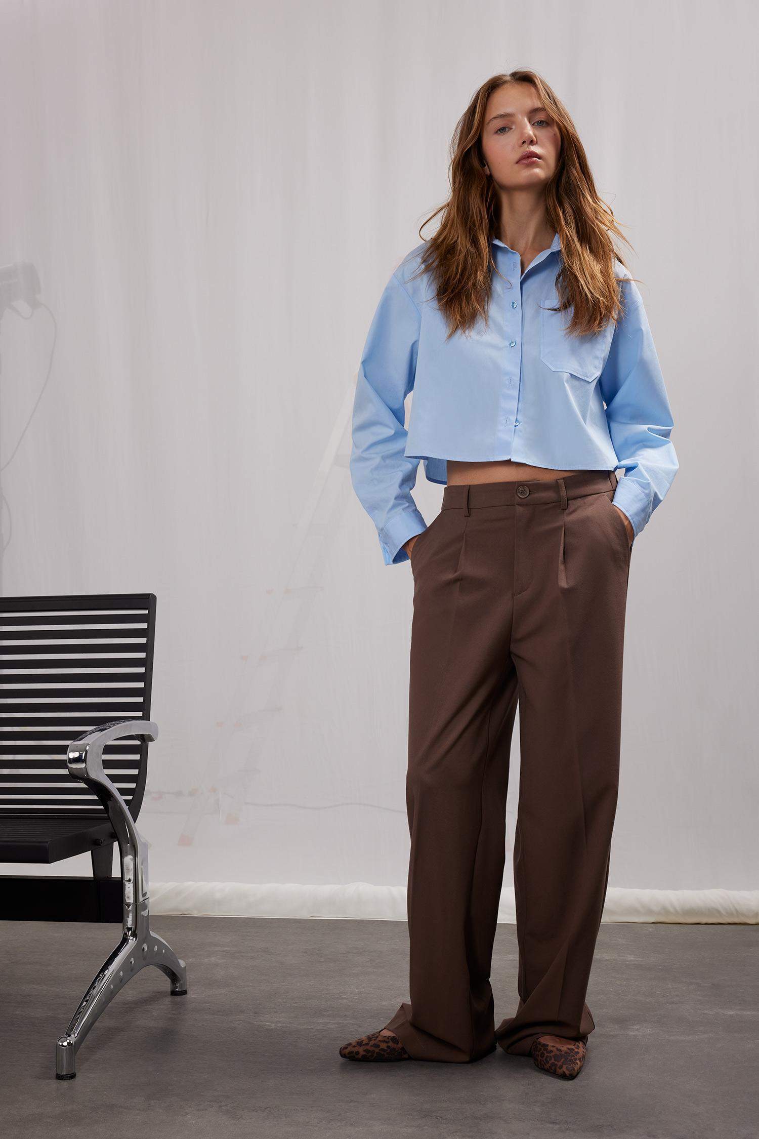 Klasik Kumaş Palazzo Pantolon Wide Leg Geniş Bol Paça Çift Cepli Yüksek Bel Standart Boy Basic Düz