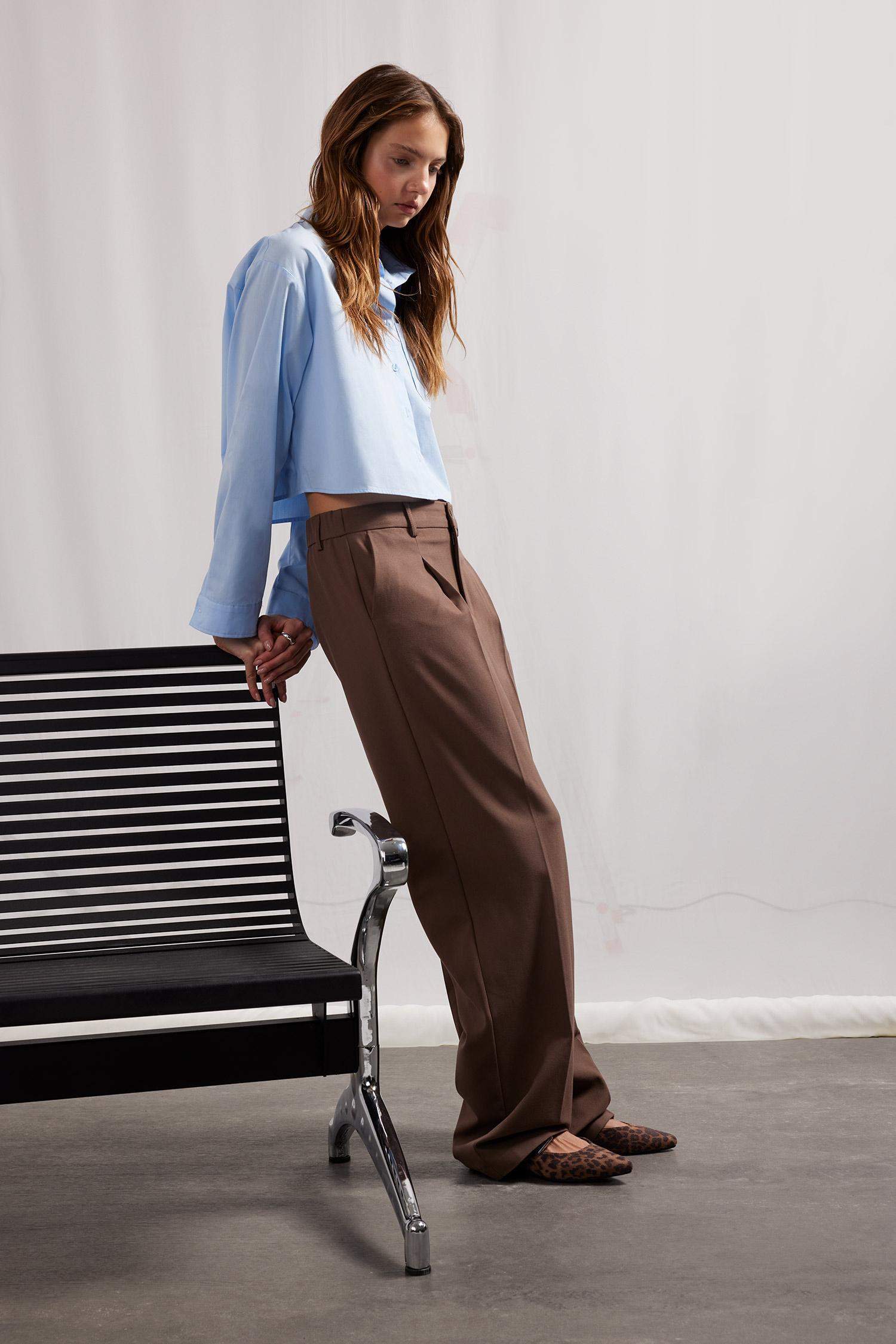 Klasik Kumaş Palazzo Pantolon Wide Leg Geniş Bol Paça Çift Cepli Yüksek Bel Standart Boy Basic Düz