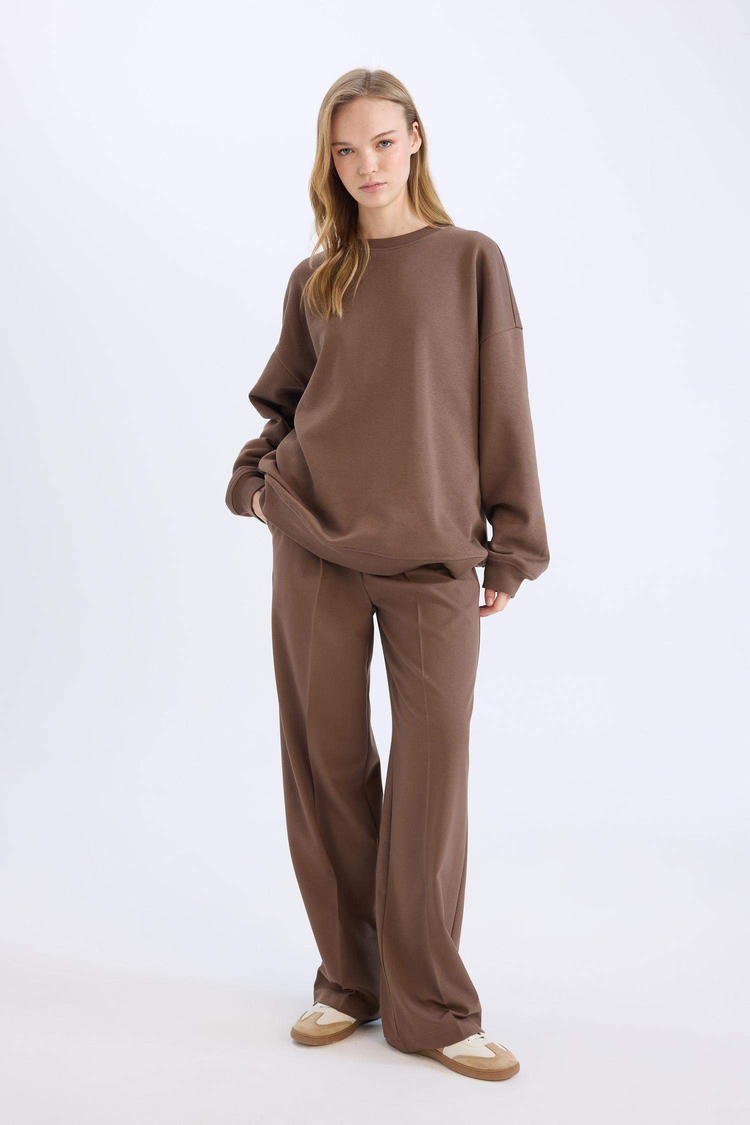 Klasik Kumaş Palazzo Pantolon Wide Leg Geniş Bol Paça Çift Cepli Yüksek Bel Standart Boy Basic Düz