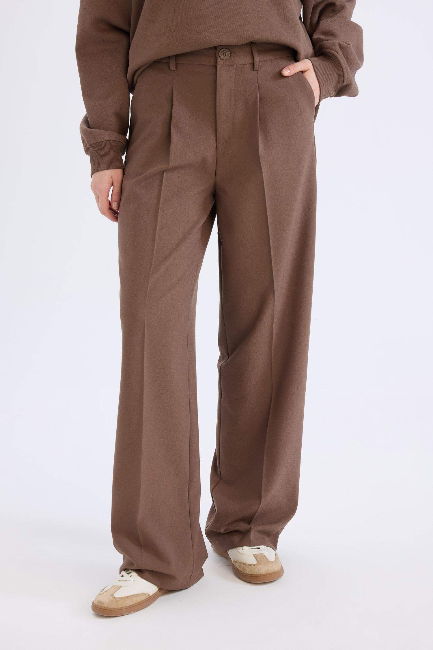 Klasik Kumaş Palazzo Pantolon Wide Leg Geniş Bol Paça Çift Cepli Yüksek Bel Standart Boy Basic Düz