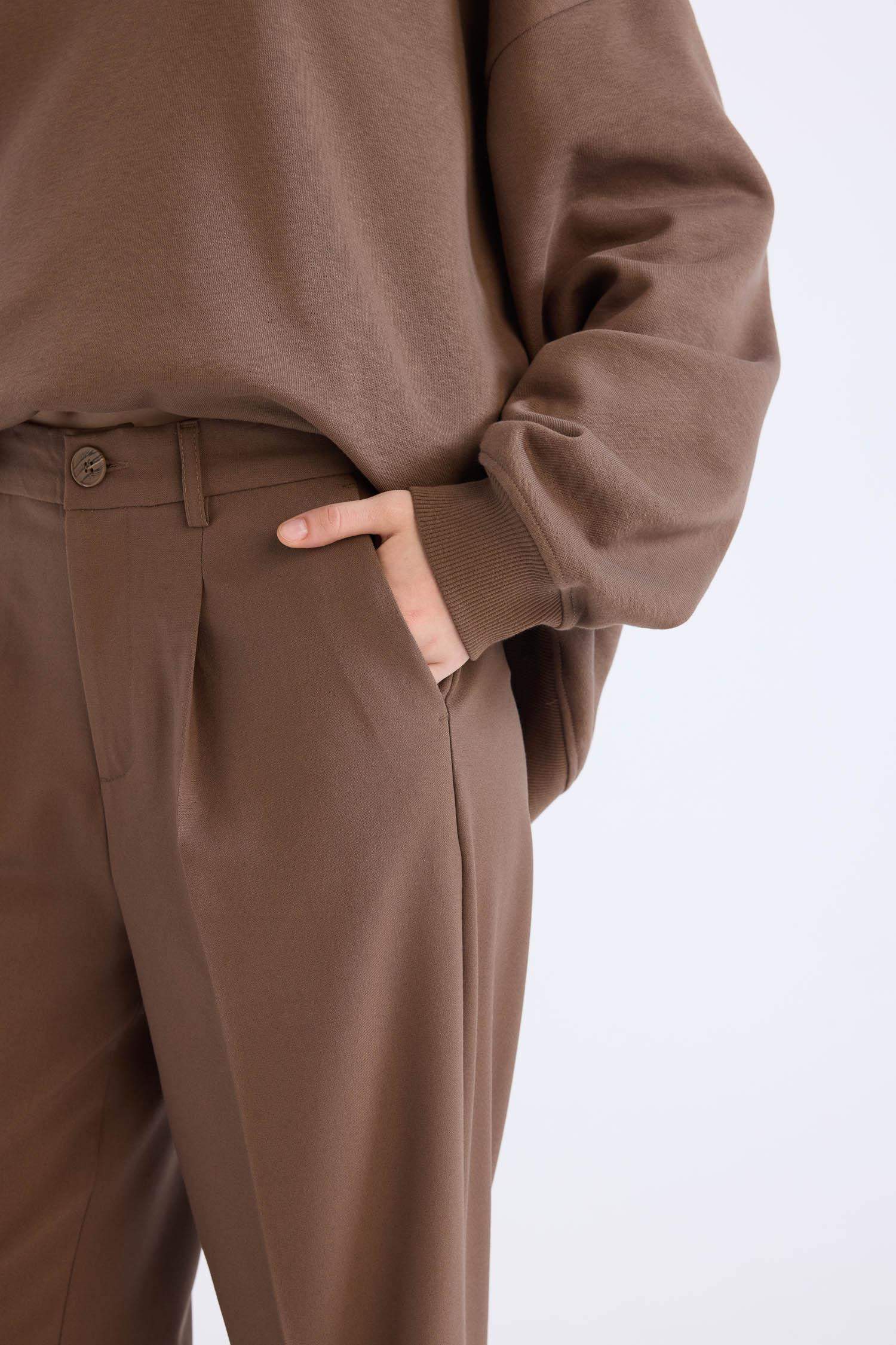 Klasik Kumaş Palazzo Pantolon Wide Leg Geniş Bol Paça Çift Cepli Yüksek Bel Standart Boy Basic Düz