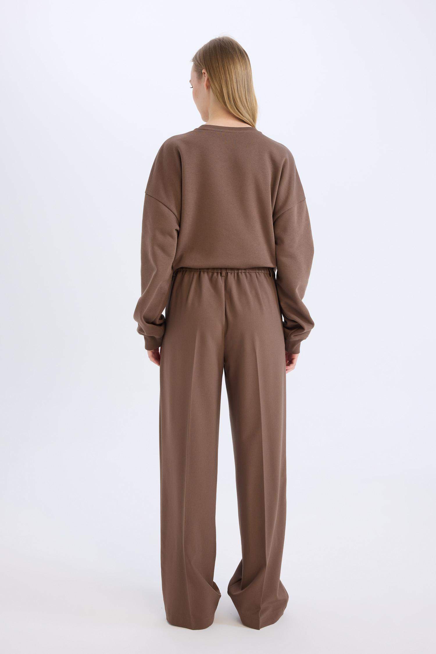 Klasik Kumaş Palazzo Pantolon Wide Leg Geniş Bol Paça Çift Cepli Yüksek Bel Standart Boy Basic Düz